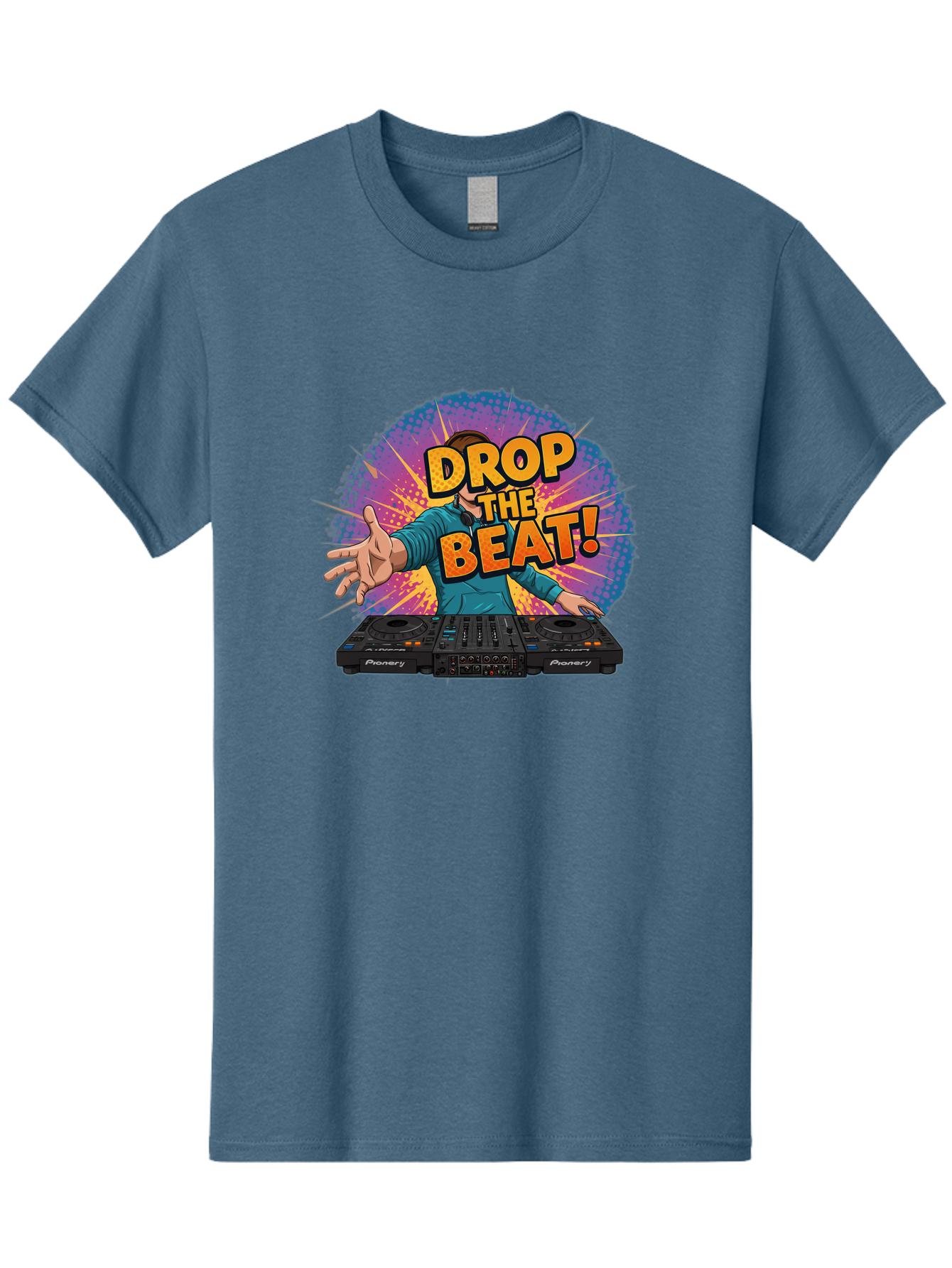 Drop-The-Beat Men'S Graphic Tee, 100% Cotton, Comfortable Casual Summer Wear, Machine Washable, Dj Spinning Tracks, Electronic Dance Music, Party Atmosphere, Club Vibe, Dj Controller, Pionery Equipment, Mixing Beats, Energetic Performance Bad060