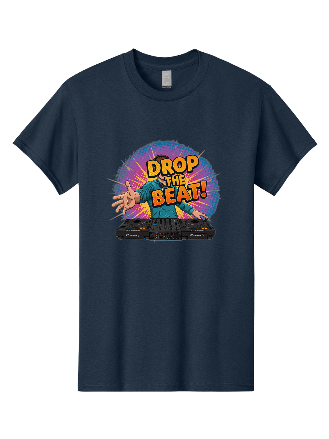 Drop-The-Beat Men'S Graphic Tee, 100% Cotton, Comfortable Casual Summer Wear, Machine Washable, Dj Spinning Tracks, Electronic Dance Music, Party Atmosphere, Club Vibe, Dj Controller, Pionery Equipment, Mixing Beats, Energetic Performance Bad060