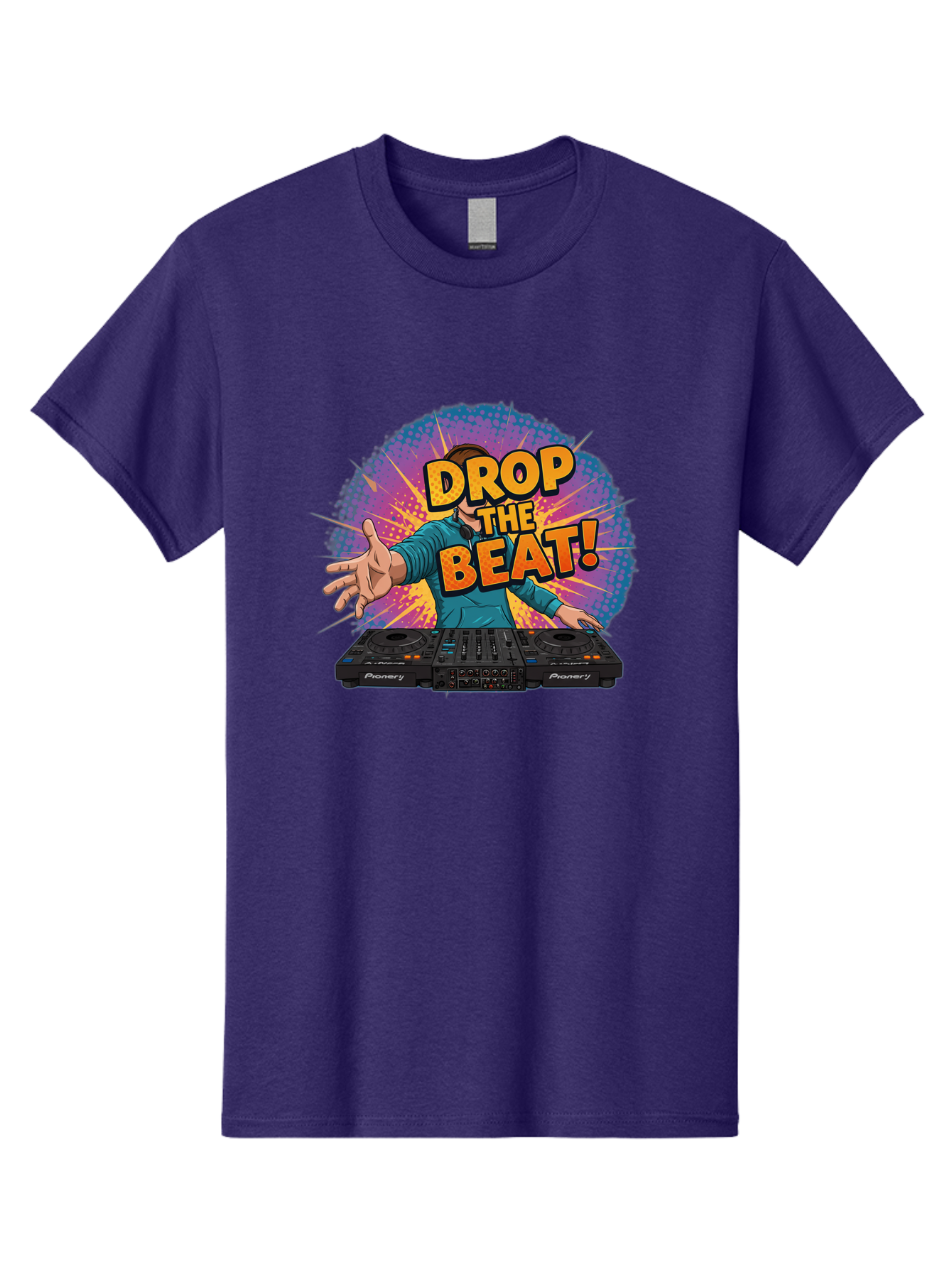 Drop-The-Beat Men'S Graphic Tee, 100% Cotton, Comfortable Casual Summer Wear, Machine Washable, Dj Spinning Tracks, Electronic Dance Music, Party Atmosphere, Club Vibe, Dj Controller, Pionery Equipment, Mixing Beats, Energetic Performance Bad060