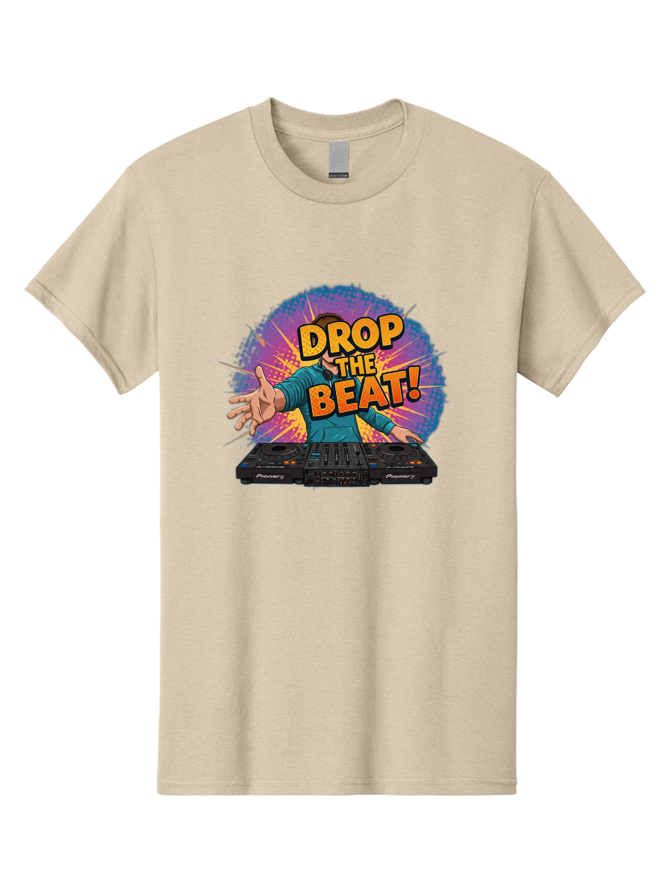 Drop-The-Beat Men'S Graphic Tee, 100% Cotton, Comfortable Casual Summer Wear, Machine Washable, Dj Spinning Tracks, Electronic Dance Music, Party Atmosphere, Club Vibe, Dj Controller, Pionery Equipment, Mixing Beats, Energetic Performance Bad060