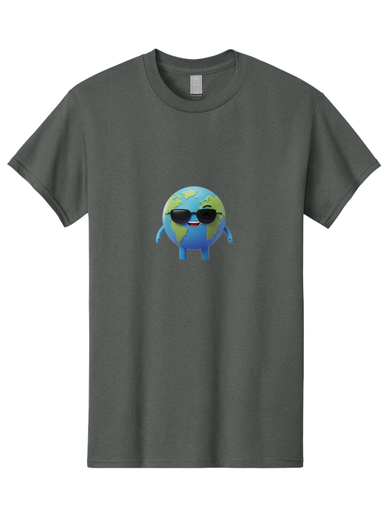 Earth-With-Sunglasses Men'S Graphic Tee, 100% Cotton, Comfortable Casual Summer Wear, Machine Washable, Cartoon Earth, Sunglasses, Smiling Face, Anthropomorphic Globe, Cute Character, Fun Design, Earth Illustration, Quirky Style, Cool Planet, Bad062
