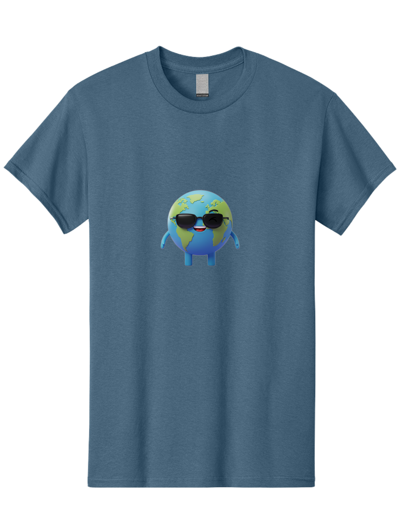 Earth-With-Sunglasses Men'S Graphic Tee, 100% Cotton, Comfortable Casual Summer Wear, Machine Washable, Cartoon Earth, Sunglasses, Smiling Face, Anthropomorphic Globe, Cute Character, Fun Design, Earth Illustration, Quirky Style, Cool Planet, Bad062