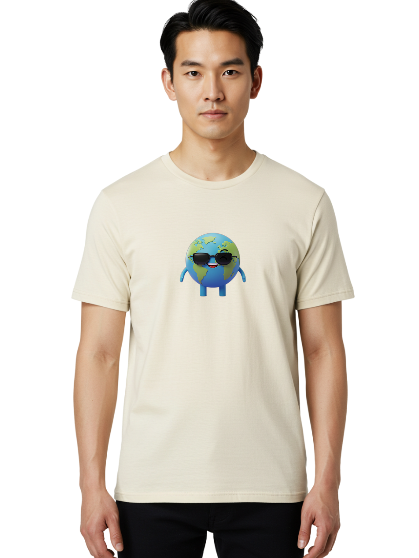 Earth-With-Sunglasses Men'S Graphic Tee, 100% Cotton, Comfortable Casual Summer Wear, Machine Washable, Cartoon Earth, Sunglasses, Smiling Face, Anthropomorphic Globe, Cute Character, Fun Design, Earth Illustration, Quirky Style, Cool Planet, Bad062