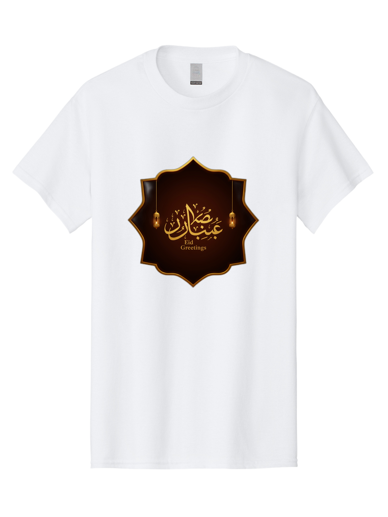 Eid-Greetings Men'S Graphic Tee, 100% Cotton, Comfortable Casual Summer Wear, Machine Washable, Eid Mubarak Greetings, Islamic Calligraphy, Golden Ornaments, Hanging Lanterns, Traditional Celebrations, Eid Wishes, Muslim Festival Bad064