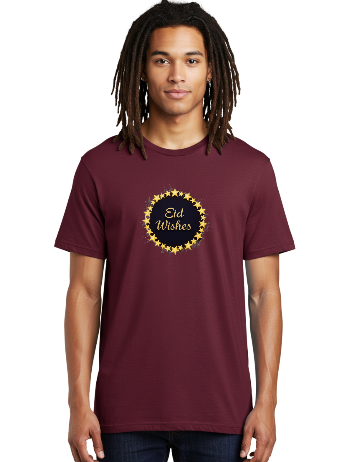 Eid-Wishes Men'S Graphic Tee, 100% Cotton, Comfortable Casual Summer Wear, Machine Washable, Eid Wishes, Festive Greeting, Golden Stars, Celebration, Holiday Wishes, Islamic Festival, Eid Mubarak, Starry Design, Elegant Font, Gold Stars Bad066
