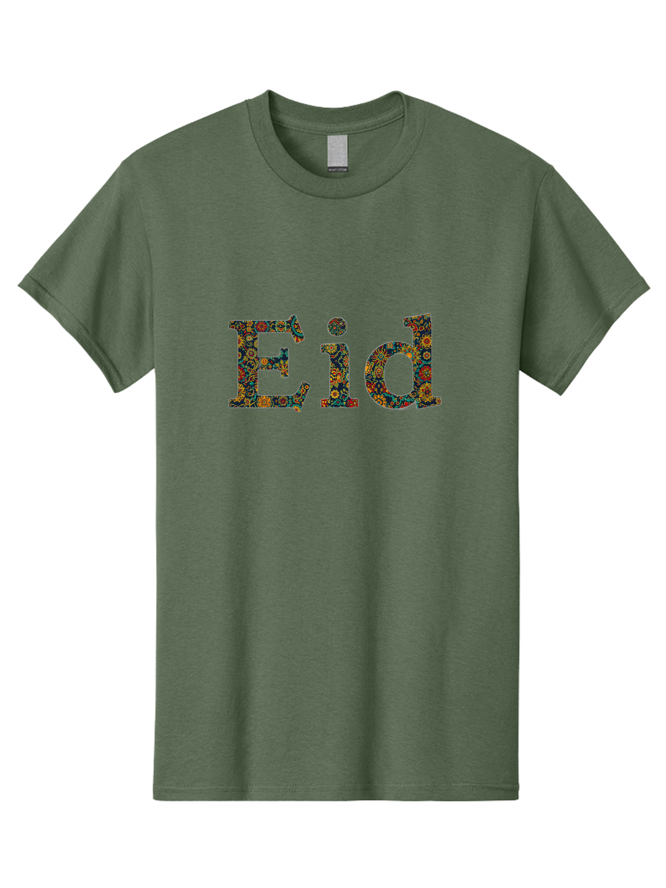 Eid Men'S Graphic Tee, 100% Cotton, Comfortable Casual Summer Wear, Machine Washable, Eid Celebration, Floral Pattern, Colorful Design, Vibrant Colors, Festive Atmosphere, Islamic Holiday, Cultural Tradition, Ornate Details, Decorative Art Bad067