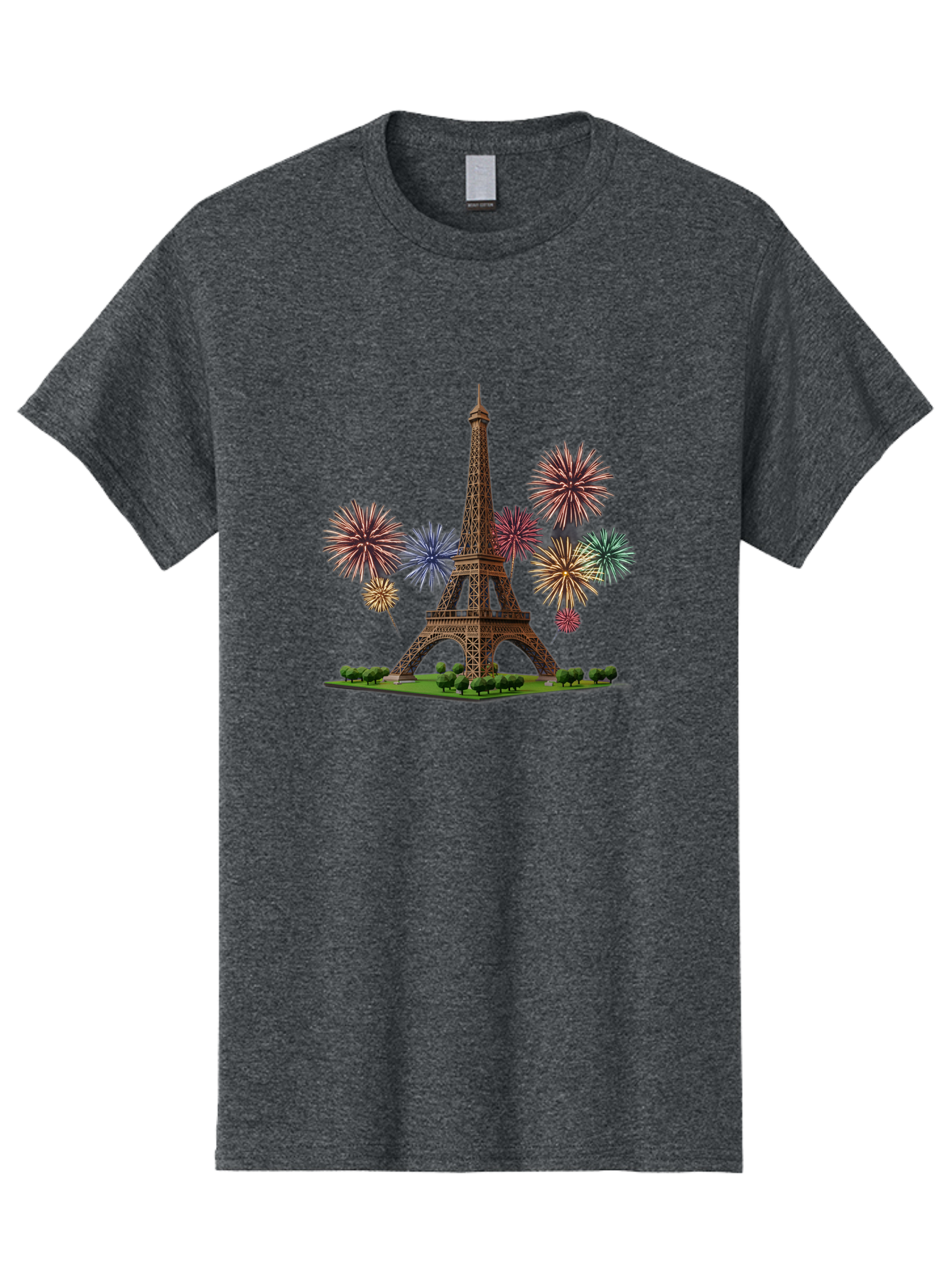 Eiffel-Tower-3 Men'S Graphic Tee, 100% Cotton, Comfortable Casual Summer Wear, Machine Washable, Eiffel Tower With Fireworks, French Landmark, Festive Atmosphere, Vibrant Colors, Celebration, Parisian Scenery, Iron Latticework Bad070
