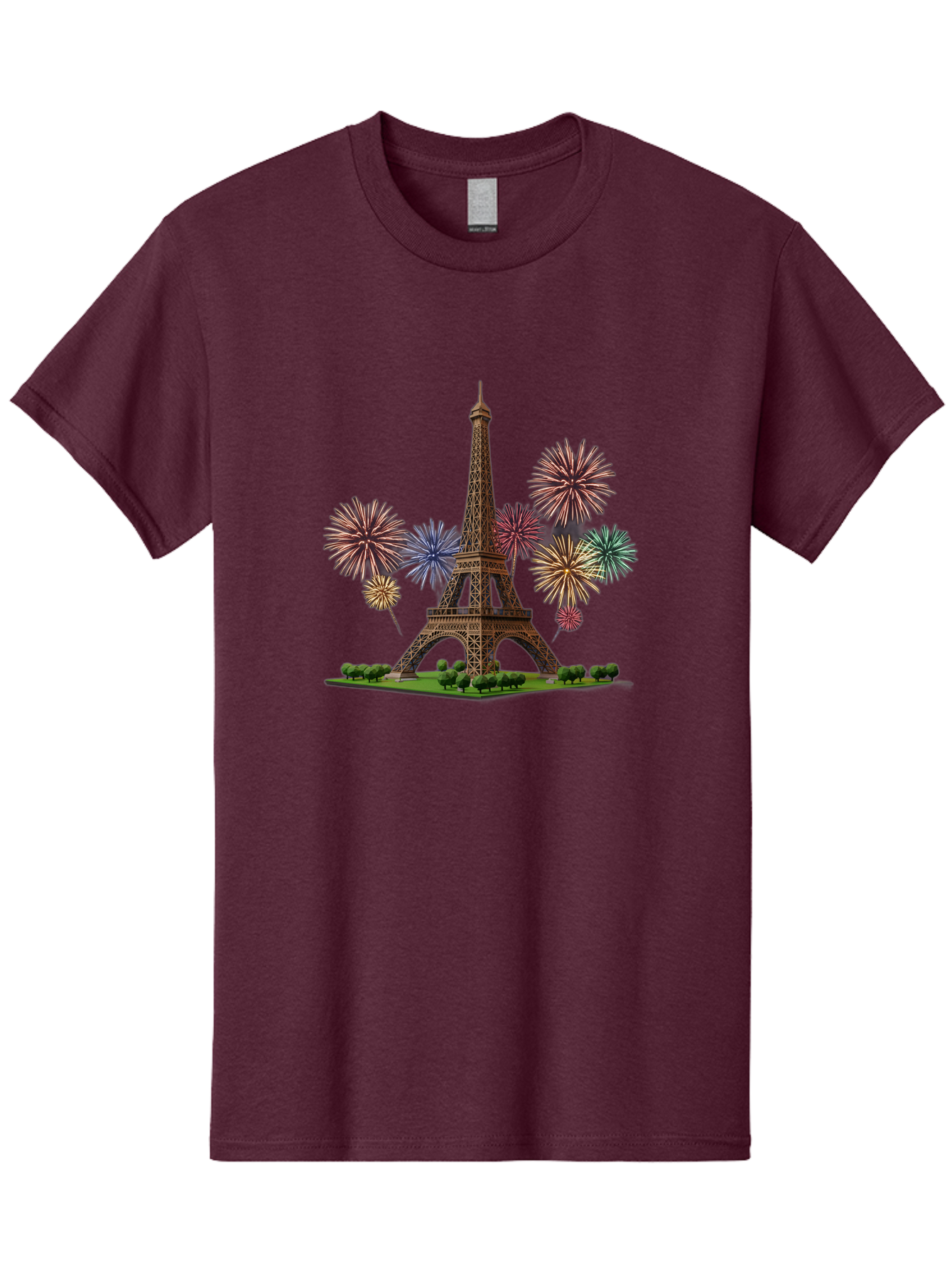 Eiffel-Tower-3 Men'S Graphic Tee, 100% Cotton, Comfortable Casual Summer Wear, Machine Washable, Eiffel Tower With Fireworks, French Landmark, Festive Atmosphere, Vibrant Colors, Celebration, Parisian Scenery, Iron Latticework Bad070