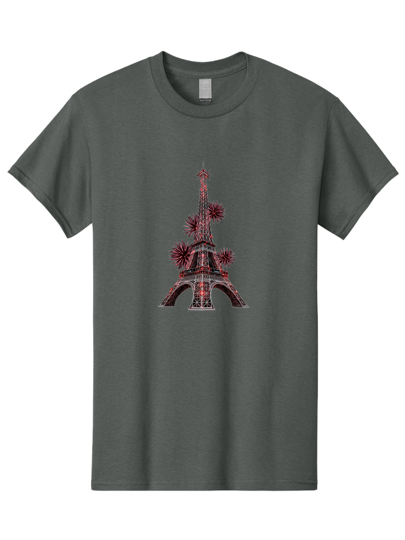 Eiffel-Tower-4 Men'S Graphic Tee, 100% Cotton, Comfortable Casual Summer Wear, Machine Washable, Eiffel Tower With Firework Explosions Around It, Paris Landmark, Famous Monument, Fireworks Display, Celebration, Festive Atmosphere, Bad071