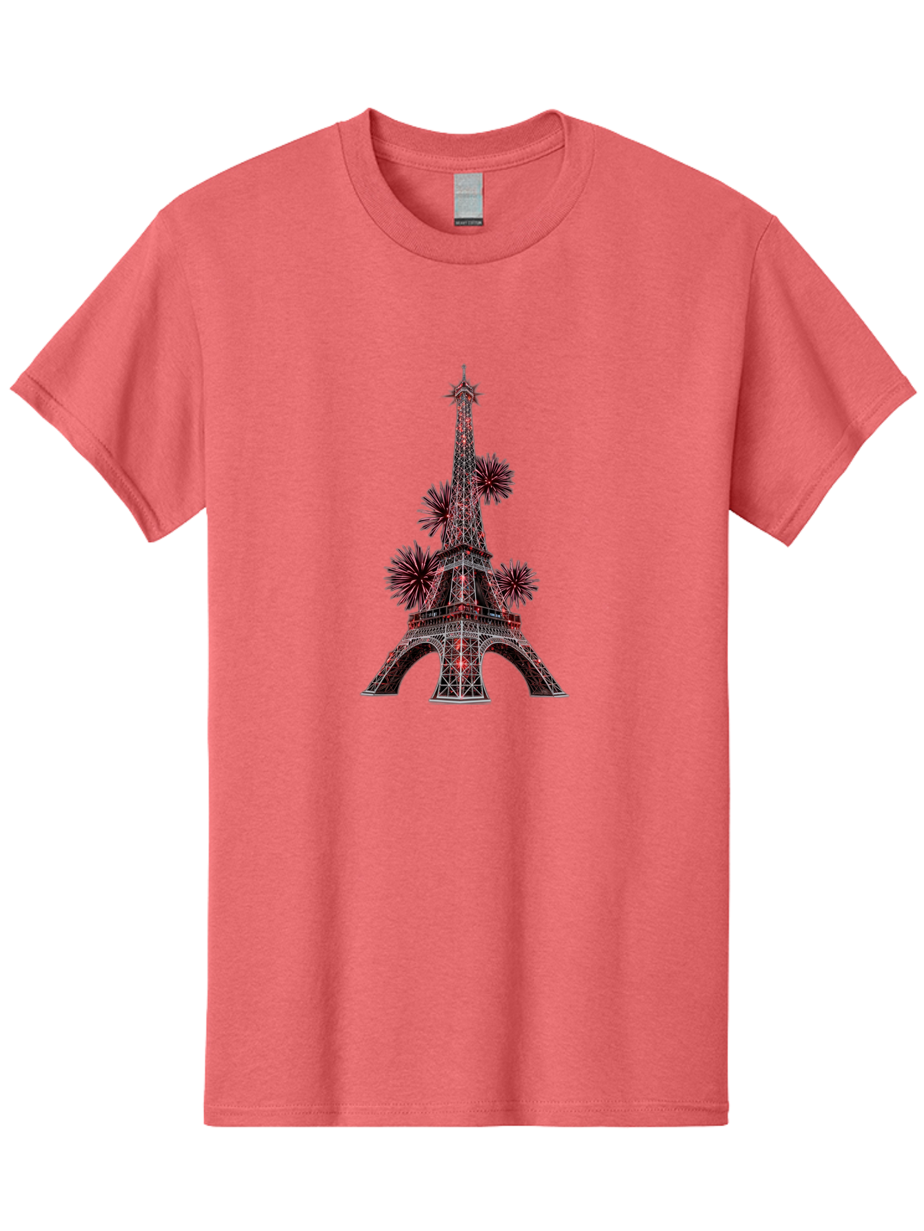 Eiffel-Tower-4 Men'S Graphic Tee, 100% Cotton, Comfortable Casual Summer Wear, Machine Washable, Eiffel Tower With Firework Explosions Around It, Paris Landmark, Famous Monument, Fireworks Display, Celebration, Festive Atmosphere, Bad071