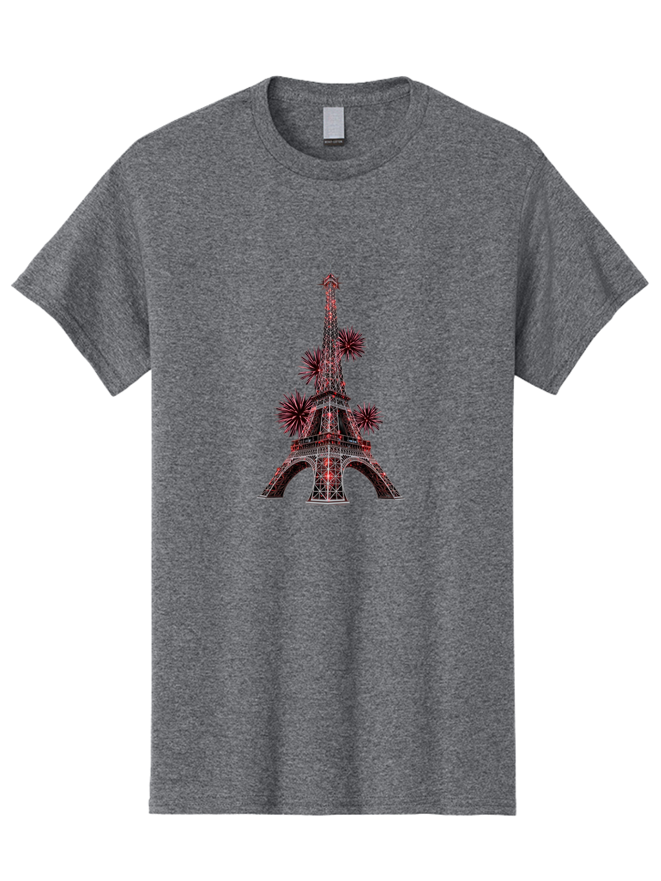 Eiffel-Tower-4 Men'S Graphic Tee, 100% Cotton, Comfortable Casual Summer Wear, Machine Washable, Eiffel Tower With Firework Explosions Around It, Paris Landmark, Famous Monument, Fireworks Display, Celebration, Festive Atmosphere, Bad071