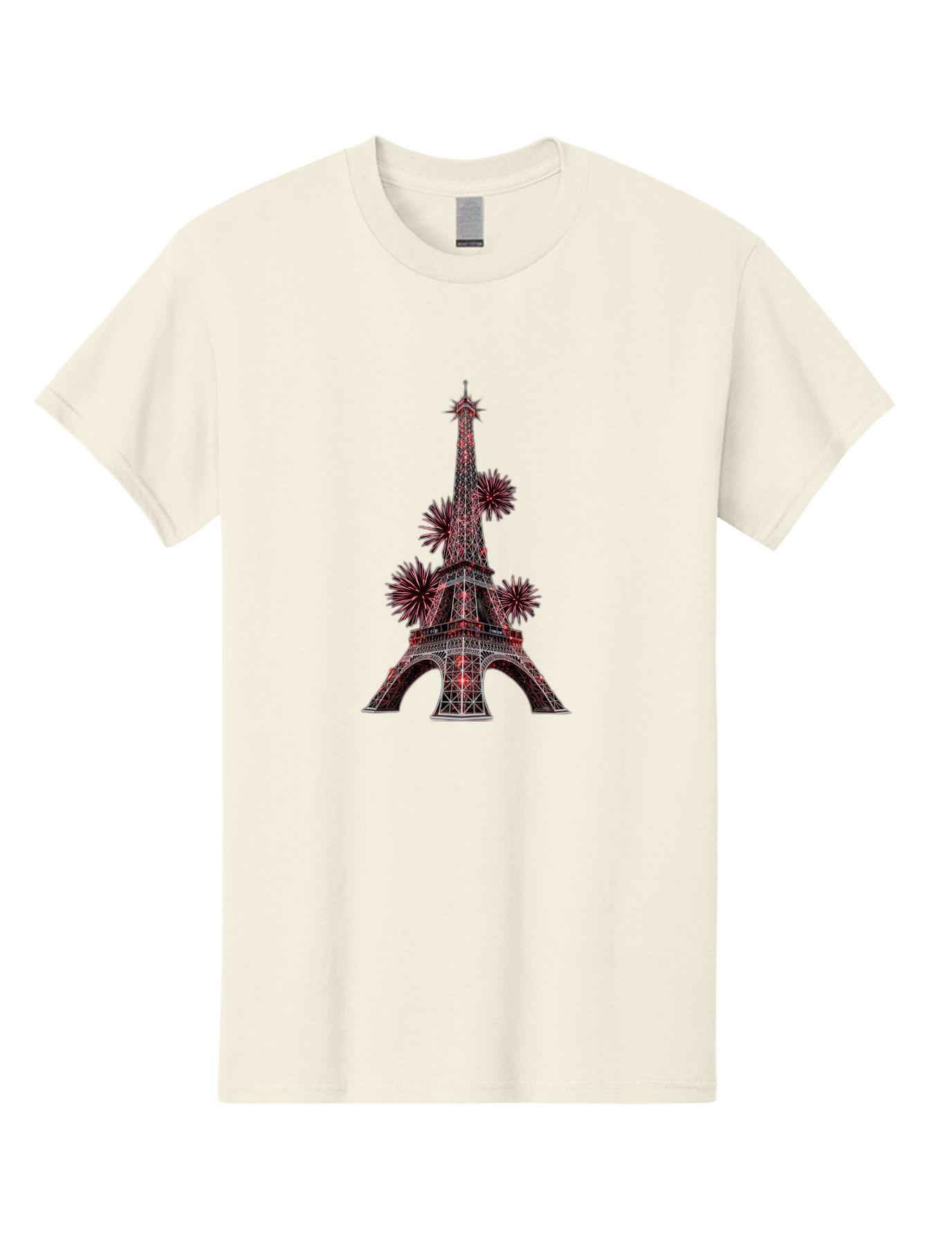 Eiffel-Tower-4 Men'S Graphic Tee, 100% Cotton, Comfortable Casual Summer Wear, Machine Washable, Eiffel Tower With Firework Explosions Around It, Paris Landmark, Famous Monument, Fireworks Display, Celebration, Festive Atmosphere, Bad071