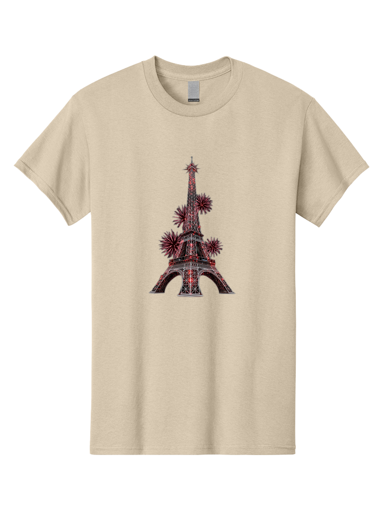 Eiffel-Tower-4 Men'S Graphic Tee, 100% Cotton, Comfortable Casual Summer Wear, Machine Washable, Eiffel Tower With Firework Explosions Around It, Paris Landmark, Famous Monument, Fireworks Display, Celebration, Festive Atmosphere, Bad071