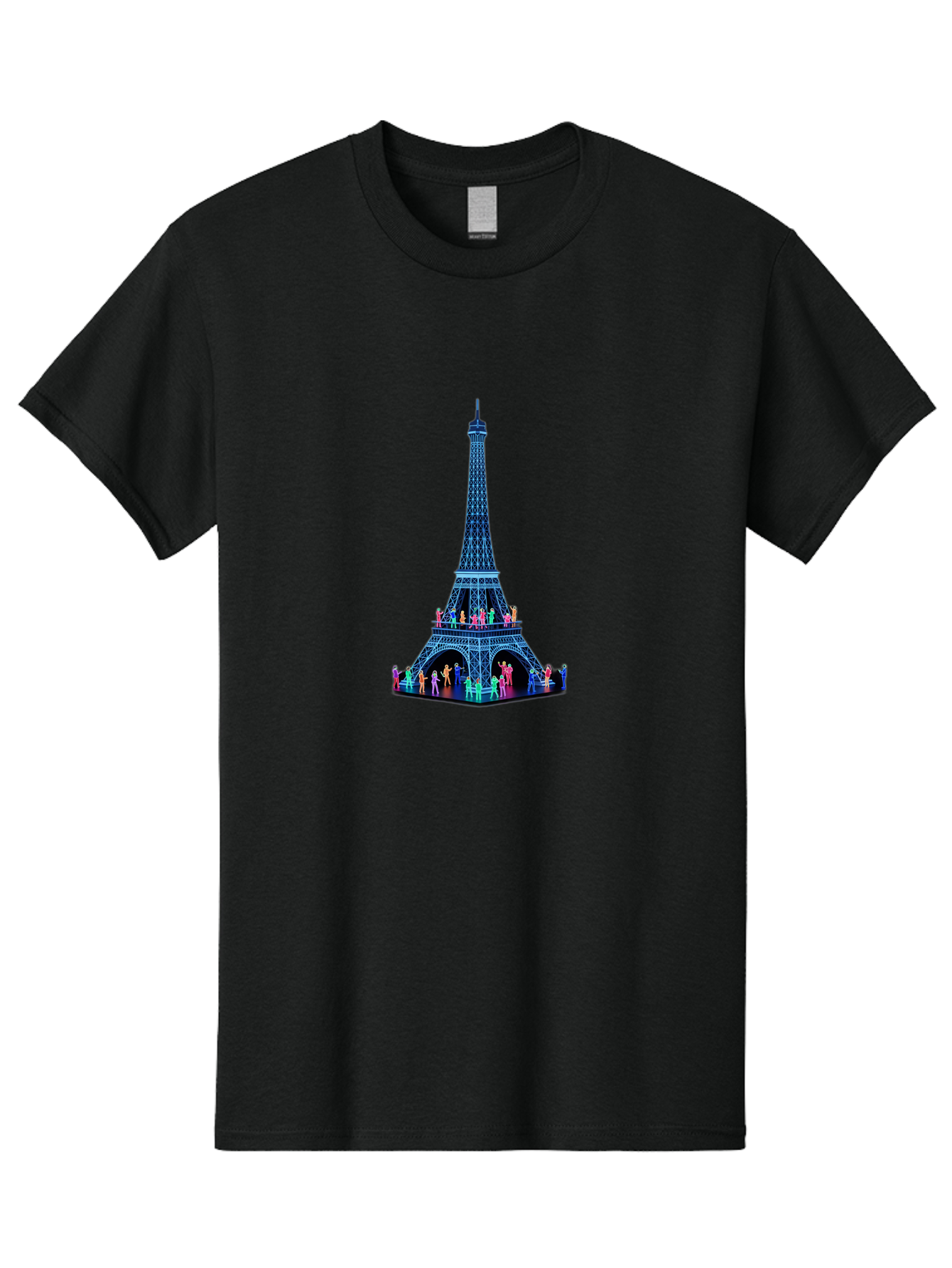 Eiffel-Tower-5 Men'S Graphic Tee, 100% Cotton, Comfortable Casual Summer Wear, Machine Washable, Eiffel Tower Landmark, Paris Tourism, Iron Lattice Structure, Tourist Attraction, Famous Monument, Vibrant Colors, People Visiting, Cultural Icon, Bad072
