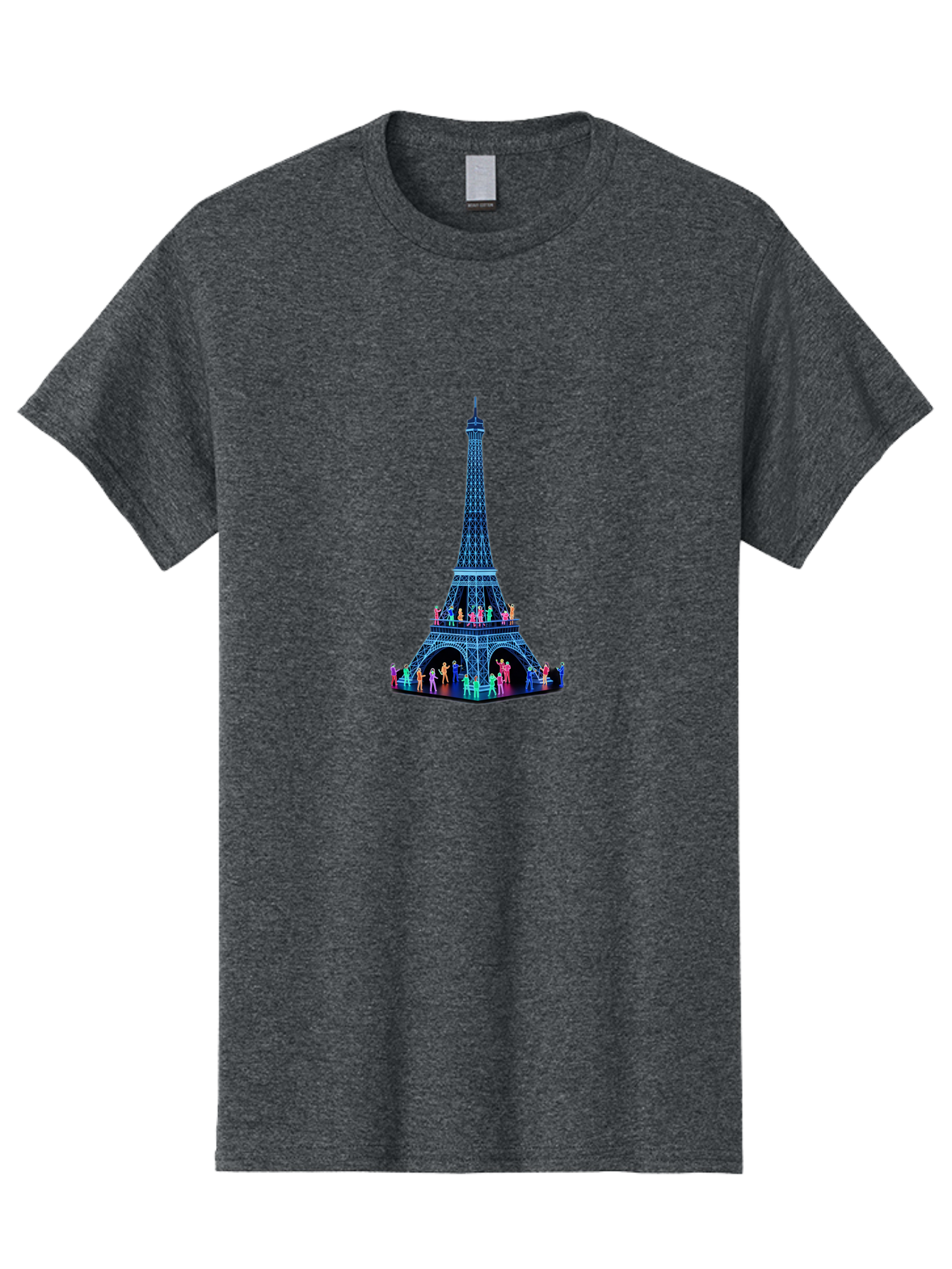 Eiffel-Tower-5 Men'S Graphic Tee, 100% Cotton, Comfortable Casual Summer Wear, Machine Washable, Eiffel Tower Landmark, Paris Tourism, Iron Lattice Structure, Tourist Attraction, Famous Monument, Vibrant Colors, People Visiting, Cultural Icon, Bad072
