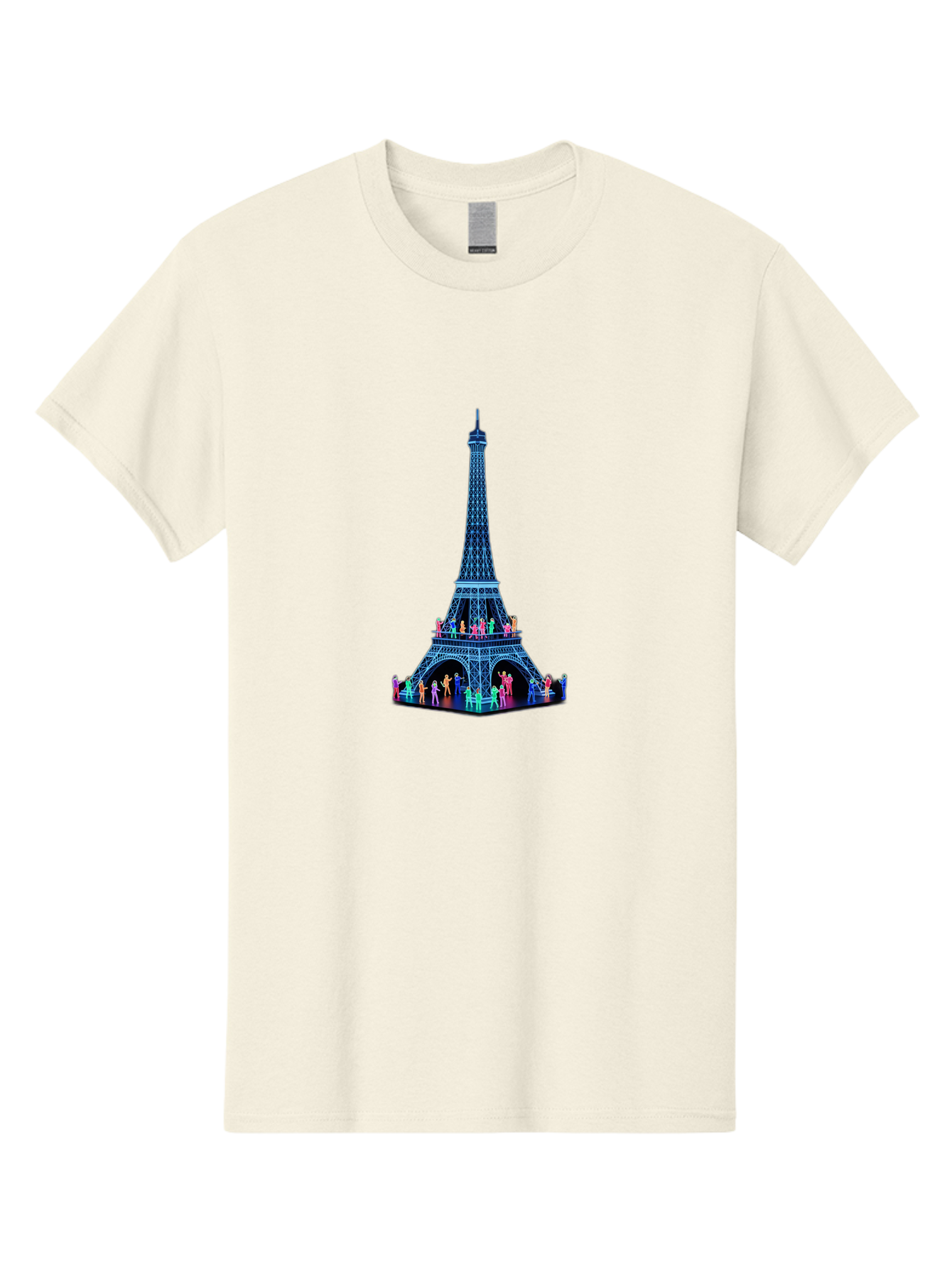 Eiffel-Tower-5 Men'S Graphic Tee, 100% Cotton, Comfortable Casual Summer Wear, Machine Washable, Eiffel Tower Landmark, Paris Tourism, Iron Lattice Structure, Tourist Attraction, Famous Monument, Vibrant Colors, People Visiting, Cultural Icon, Bad072