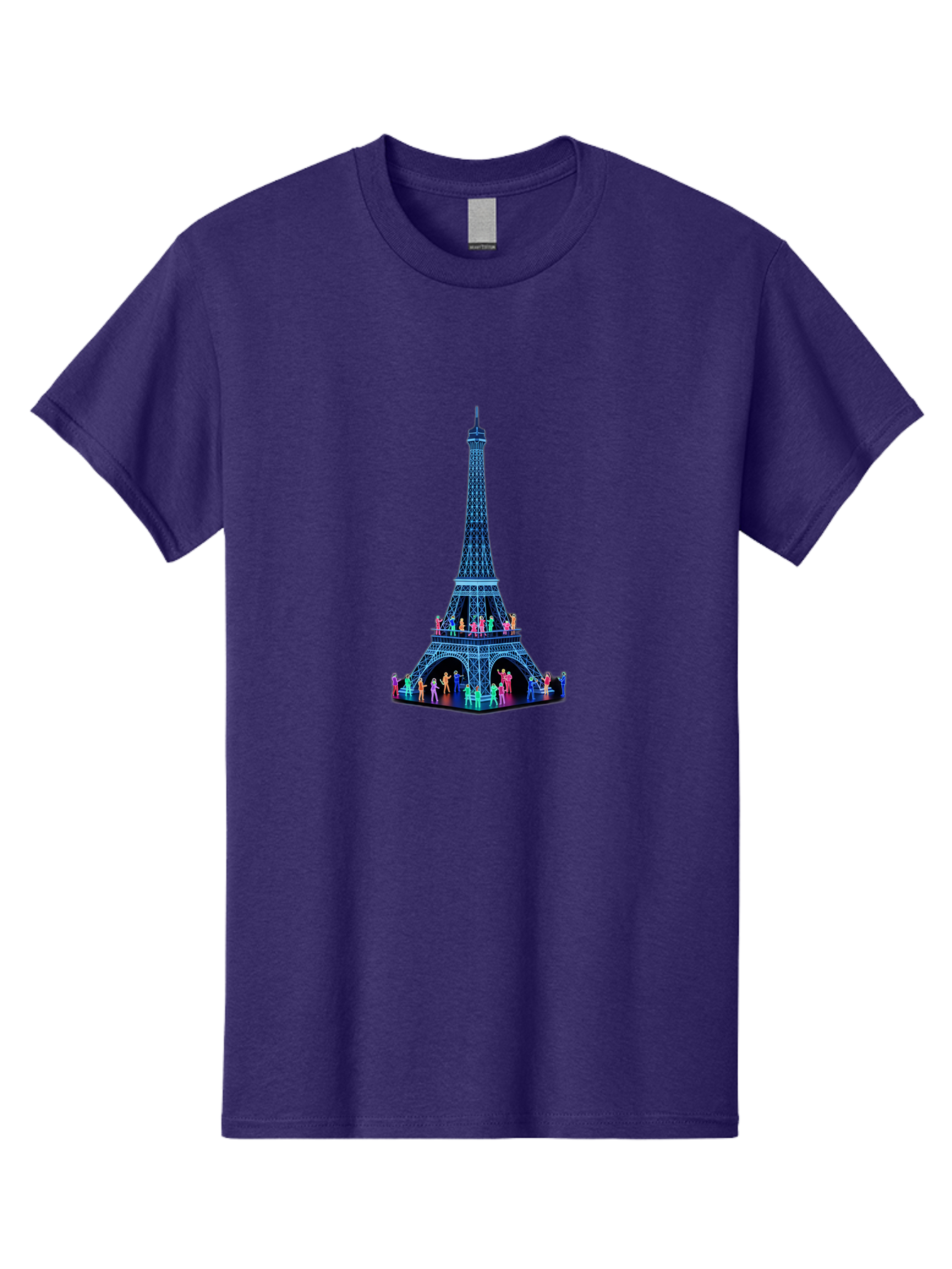 Eiffel-Tower-5 Men'S Graphic Tee, 100% Cotton, Comfortable Casual Summer Wear, Machine Washable, Eiffel Tower Landmark, Paris Tourism, Iron Lattice Structure, Tourist Attraction, Famous Monument, Vibrant Colors, People Visiting, Cultural Icon, Bad072