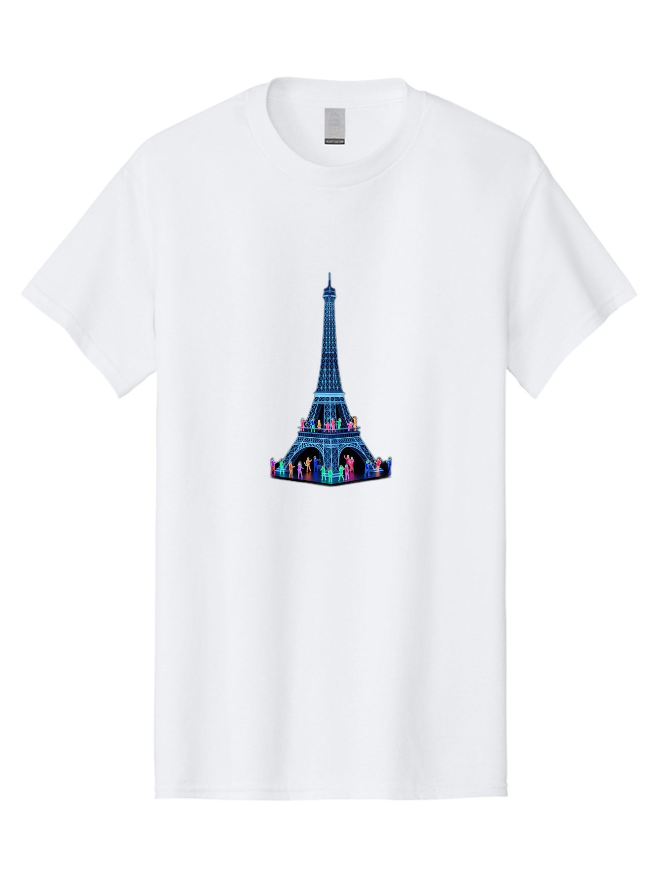 Eiffel-Tower-5 Men'S Graphic Tee, 100% Cotton, Comfortable Casual Summer Wear, Machine Washable, Eiffel Tower Landmark, Paris Tourism, Iron Lattice Structure, Tourist Attraction, Famous Monument, Vibrant Colors, People Visiting, Cultural Icon, Bad072