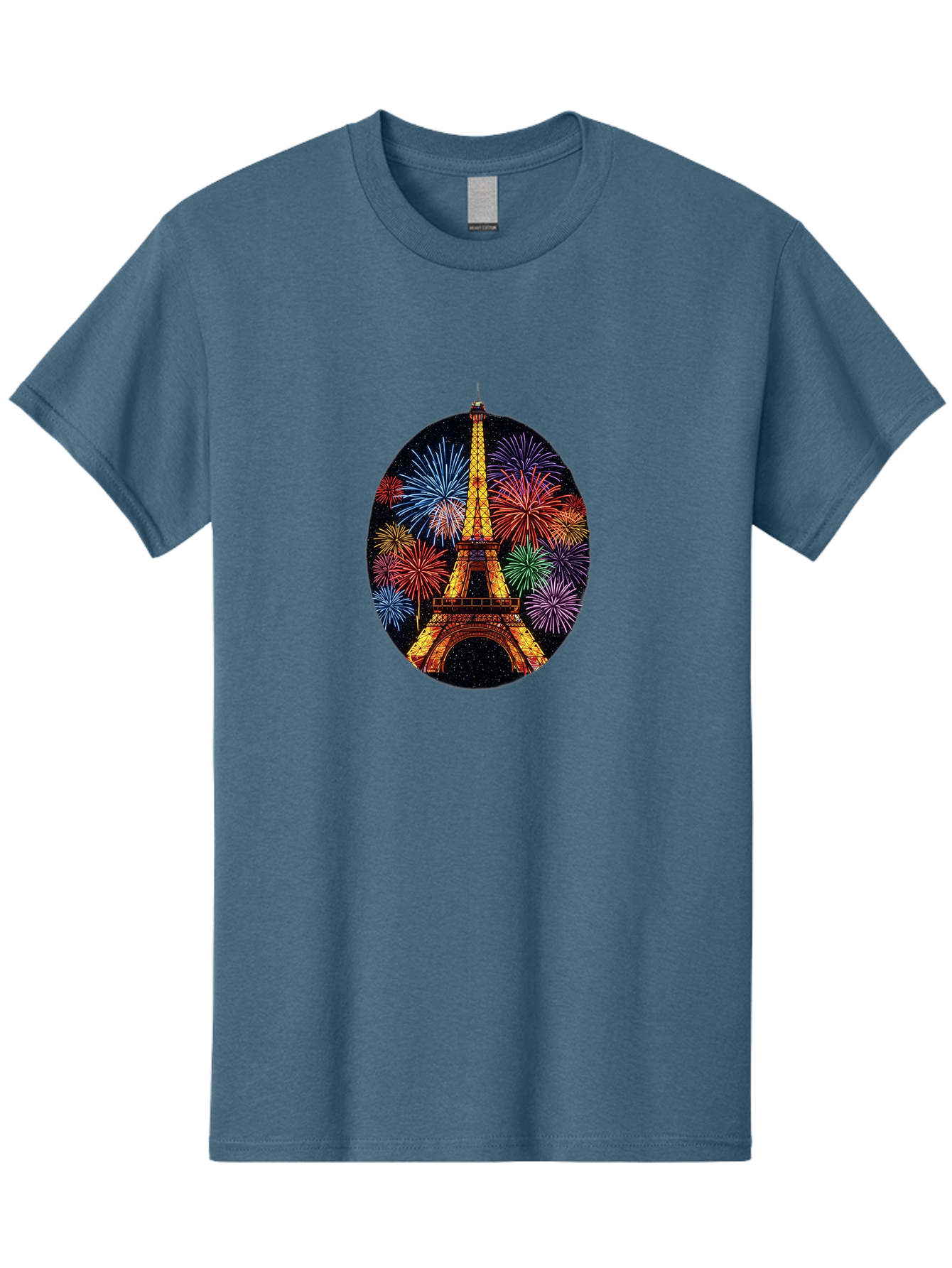 Eiffel-Tower-6 Men'S Graphic Tee, 100% Cotton, Comfortable Casual Summer Wear, Machine Washable, Eiffel Tower At Night, Fireworks Display, Festive Atmosphere, Parisian Landmark, Celebratory Scene, Colorful Explosion, Romantic Getaway, Bad073