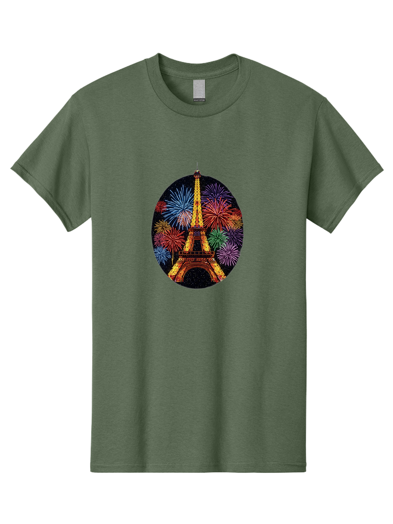 Eiffel-Tower-6 Men'S Graphic Tee, 100% Cotton, Comfortable Casual Summer Wear, Machine Washable, Eiffel Tower At Night, Fireworks Display, Festive Atmosphere, Parisian Landmark, Celebratory Scene, Colorful Explosion, Romantic Getaway, Bad073