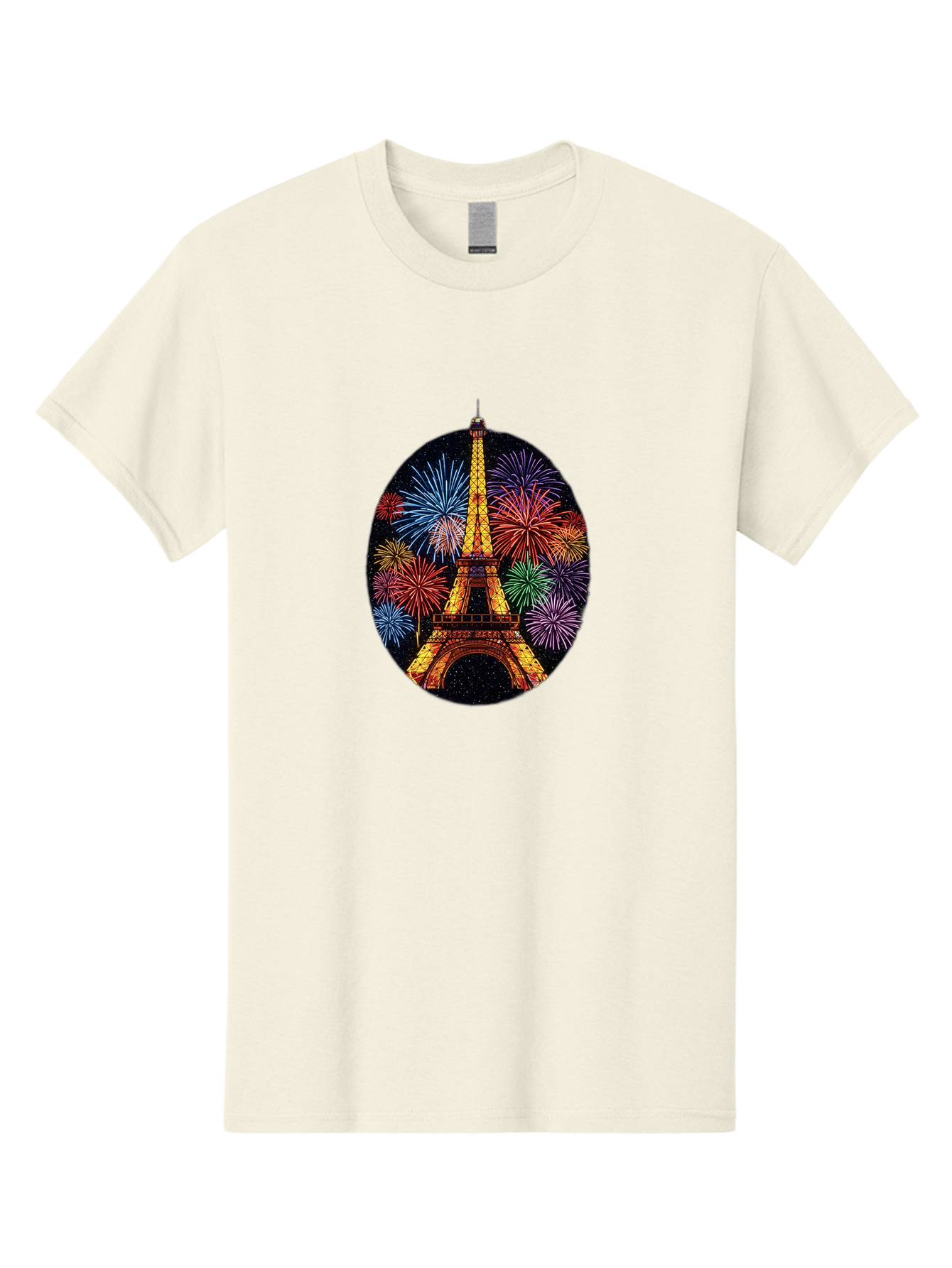 Eiffel-Tower-6 Men'S Graphic Tee, 100% Cotton, Comfortable Casual Summer Wear, Machine Washable, Eiffel Tower At Night, Fireworks Display, Festive Atmosphere, Parisian Landmark, Celebratory Scene, Colorful Explosion, Romantic Getaway, Bad073