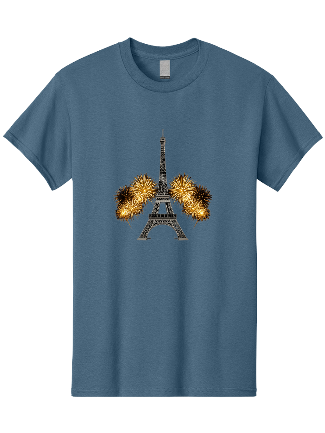 Eiffel-Tower-Fireworks-1 Men'S Graphic Tee, 100% Cotton, Comfortable Casual Summer Wear, Machine Washable, Eiffel Tower, Fireworks Display, Celebration, Festive Atmosphere, Fireworks Exploding, France, Paris, City Landmark, Event Decoration, Bad074