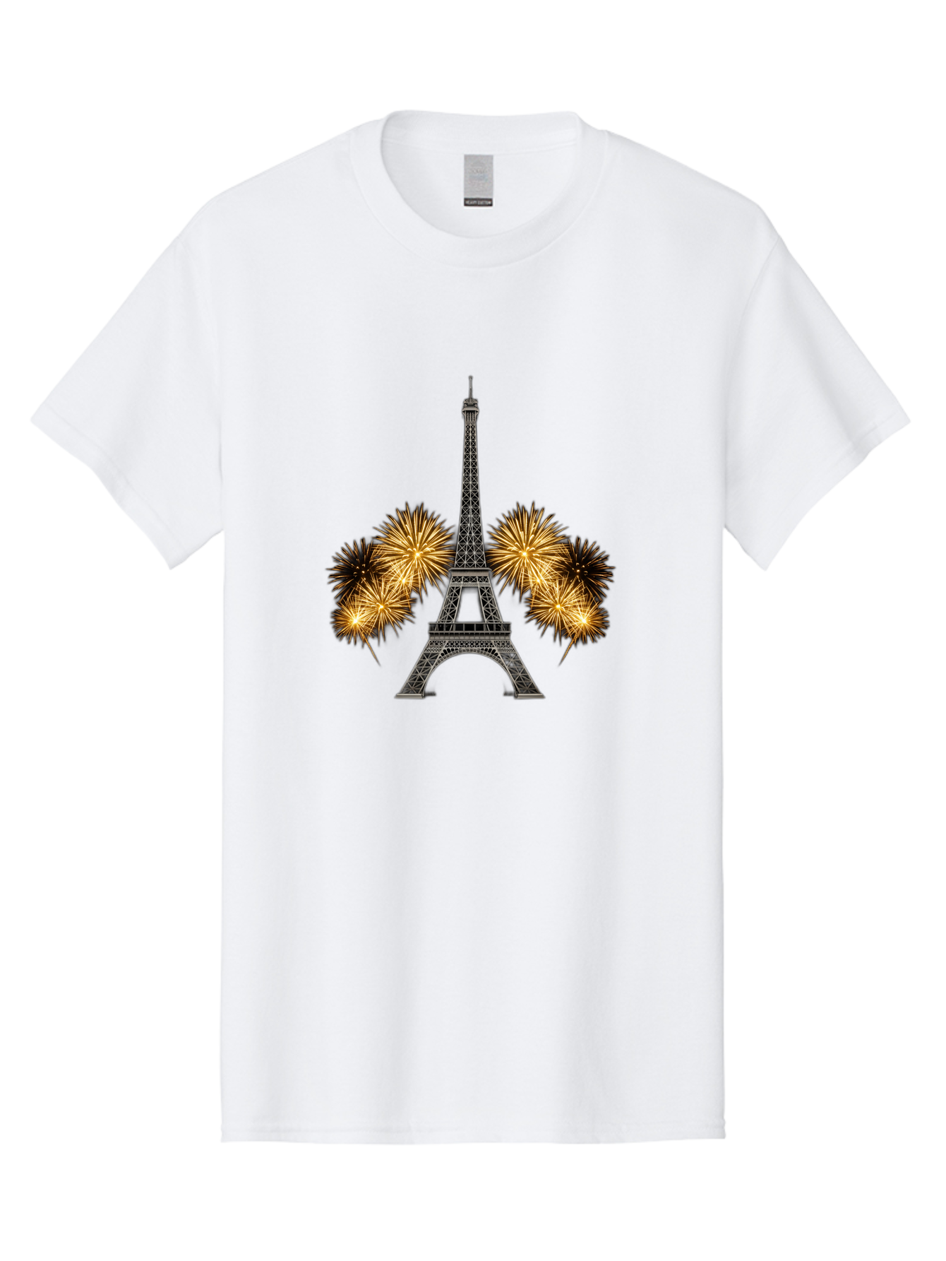 Eiffel-Tower-Fireworks-1 Men'S Graphic Tee, 100% Cotton, Comfortable Casual Summer Wear, Machine Washable, Eiffel Tower, Fireworks Display, Celebration, Festive Atmosphere, Fireworks Exploding, France, Paris, City Landmark, Event Decoration, Bad074