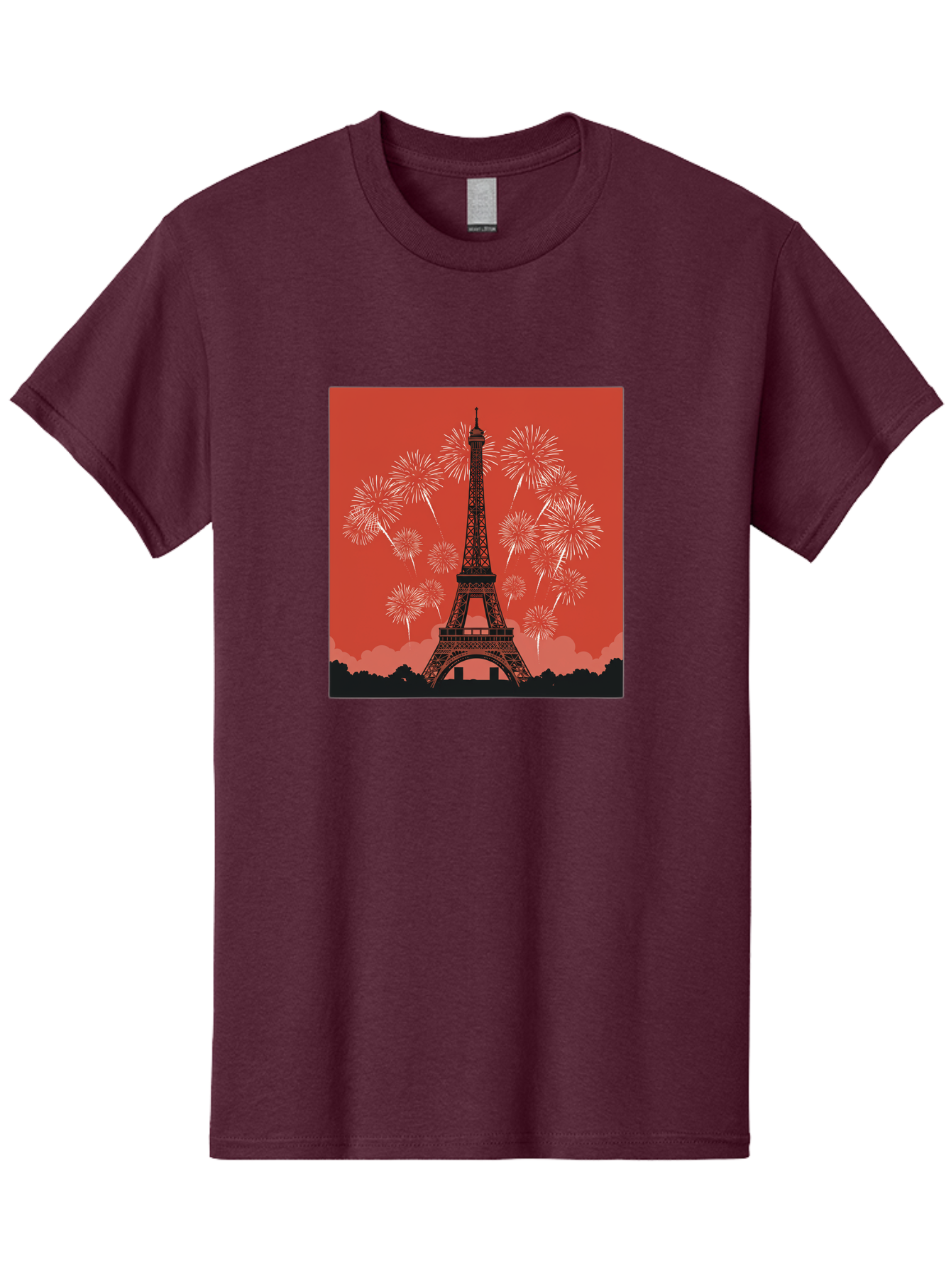 Eiffel-Tower-Fireworks Men'S Graphic Tee, 100% Cotton, Comfortable Casual Summer Wear, Machine Washable, Eiffel Tower, Fireworks Display, Celebration, Festive Atmosphere, Paris Landmarks, French Culture, Fireworks Explosion, Romantic Getaway, Bad075
