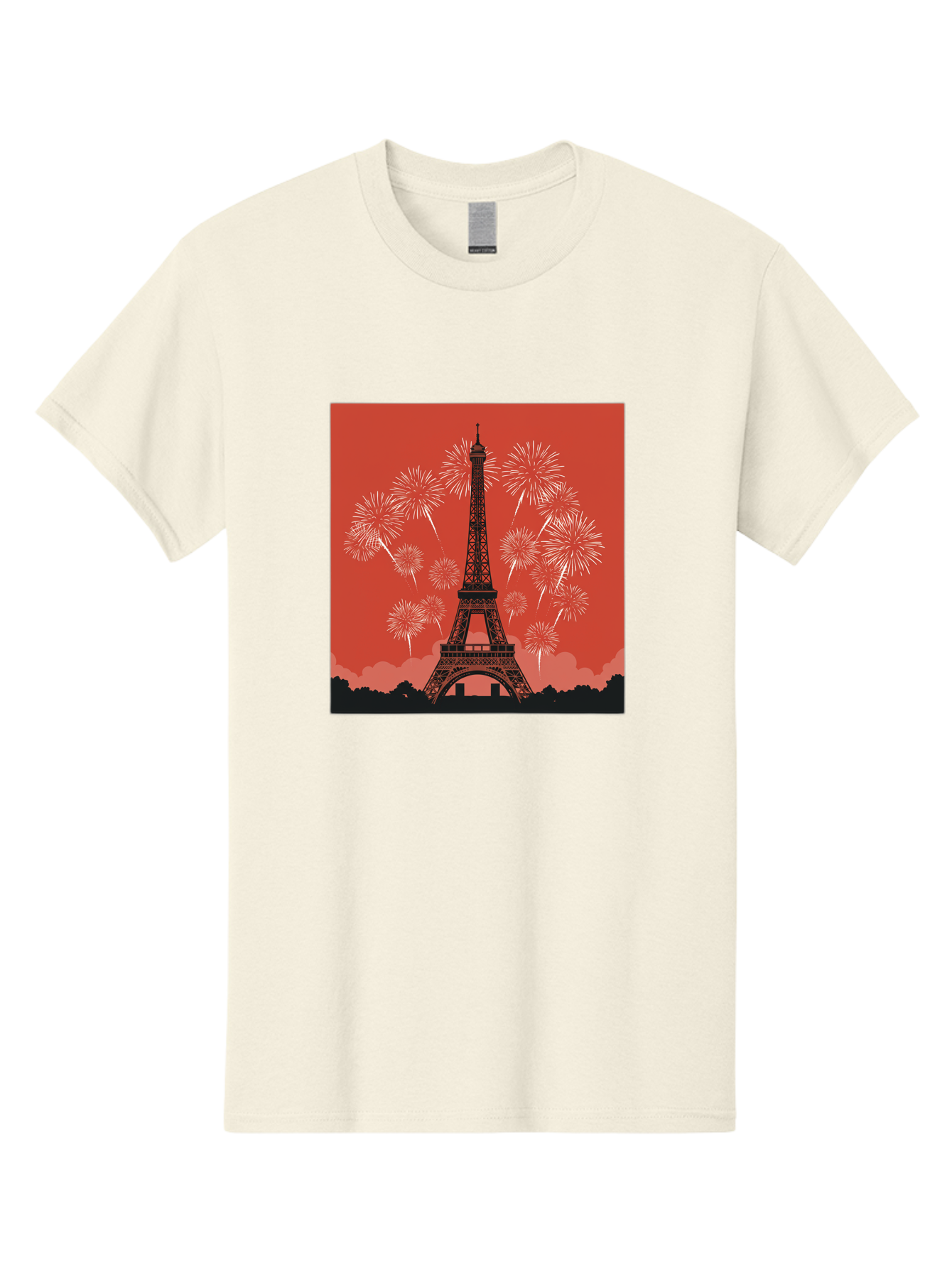 Eiffel-Tower-Fireworks Men'S Graphic Tee, 100% Cotton, Comfortable Casual Summer Wear, Machine Washable, Eiffel Tower, Fireworks Display, Celebration, Festive Atmosphere, Paris Landmarks, French Culture, Fireworks Explosion, Romantic Getaway, Bad075
