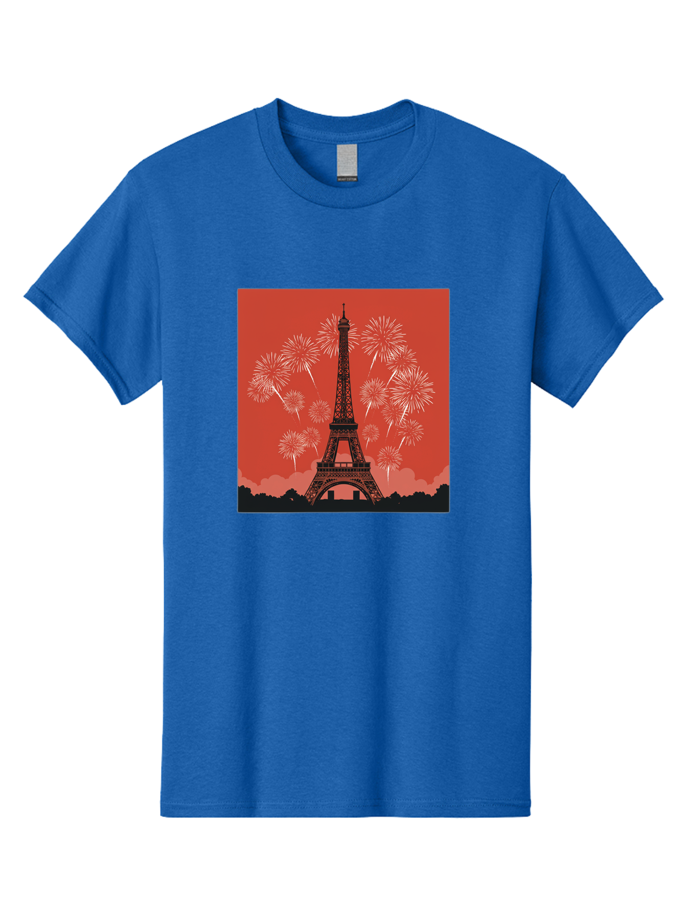 Eiffel-Tower-Fireworks Men'S Graphic Tee, 100% Cotton, Comfortable Casual Summer Wear, Machine Washable, Eiffel Tower, Fireworks Display, Celebration, Festive Atmosphere, Paris Landmarks, French Culture, Fireworks Explosion, Romantic Getaway, Bad075