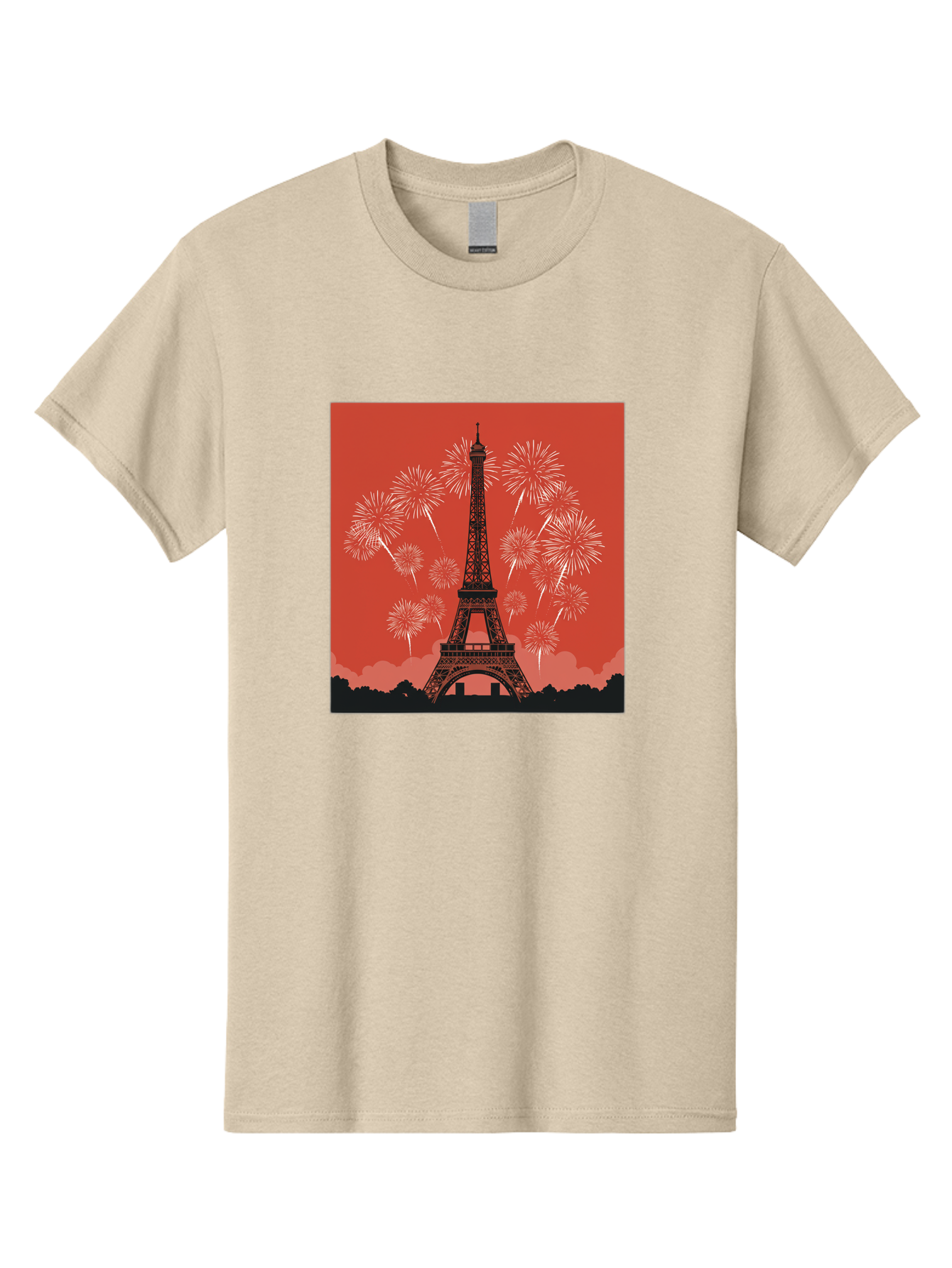 Eiffel-Tower-Fireworks Men'S Graphic Tee, 100% Cotton, Comfortable Casual Summer Wear, Machine Washable, Eiffel Tower, Fireworks Display, Celebration, Festive Atmosphere, Paris Landmarks, French Culture, Fireworks Explosion, Romantic Getaway, Bad075