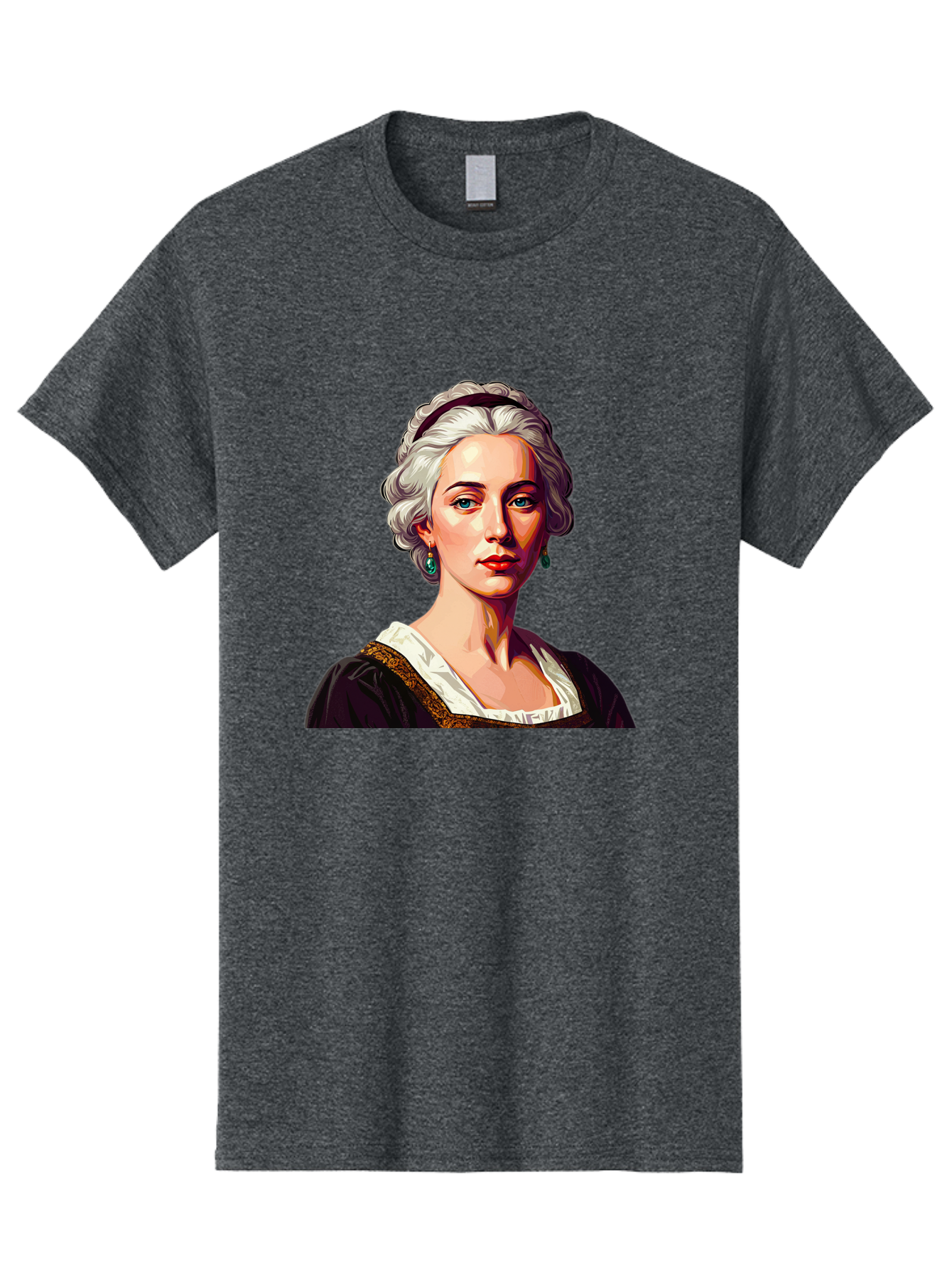 Elizabeth-Cady-Stanton Men'S Graphic Tee, 100% Cotton, Comfortable Casual Summer Wear, Machine Washable, Woman With White Hair, Blue Eyes, Red Lips, Elegant Earrings, Vintage Clothing, Gold Trim, Historical Figure, Feminine Style, Bad077