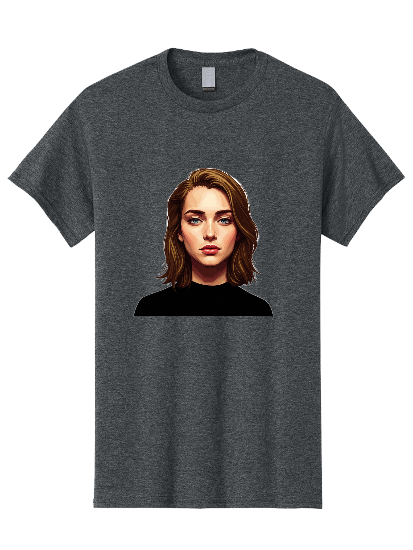 Emma-Stone Men'S Graphic Tee, 100% Cotton, Comfortable Casual Summer Wear, Machine Washable, Cartoon-Style Portrait, Emma Stone, Blue Eyes, Brown Hair, Black Shirt, Realistic Illustration, Digital Art, Female Celebrity Bad078