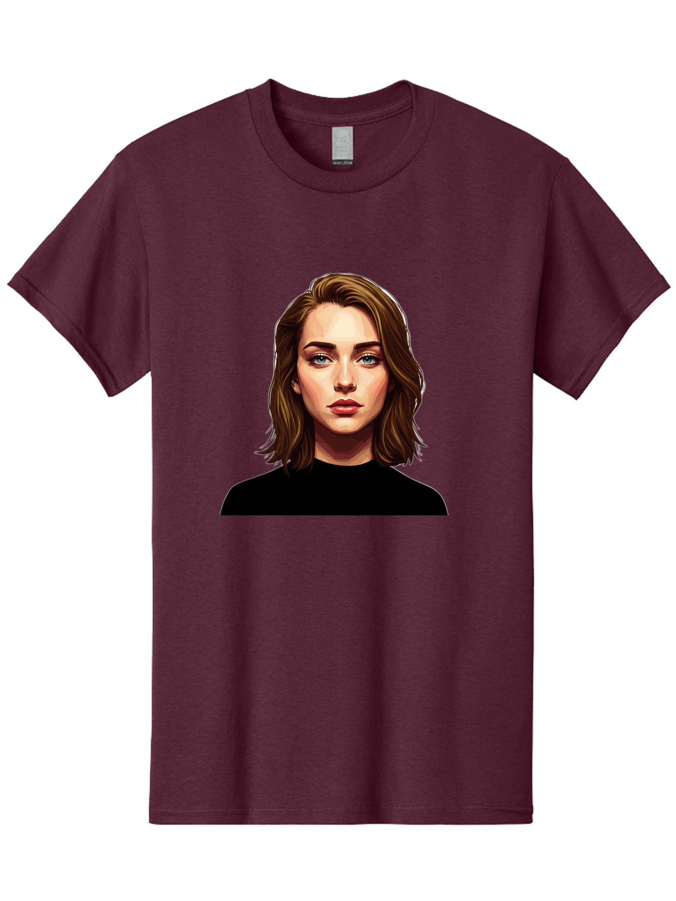 Emma-Stone Men'S Graphic Tee, 100% Cotton, Comfortable Casual Summer Wear, Machine Washable, Cartoon-Style Portrait, Emma Stone, Blue Eyes, Brown Hair, Black Shirt, Realistic Illustration, Digital Art, Female Celebrity Bad078