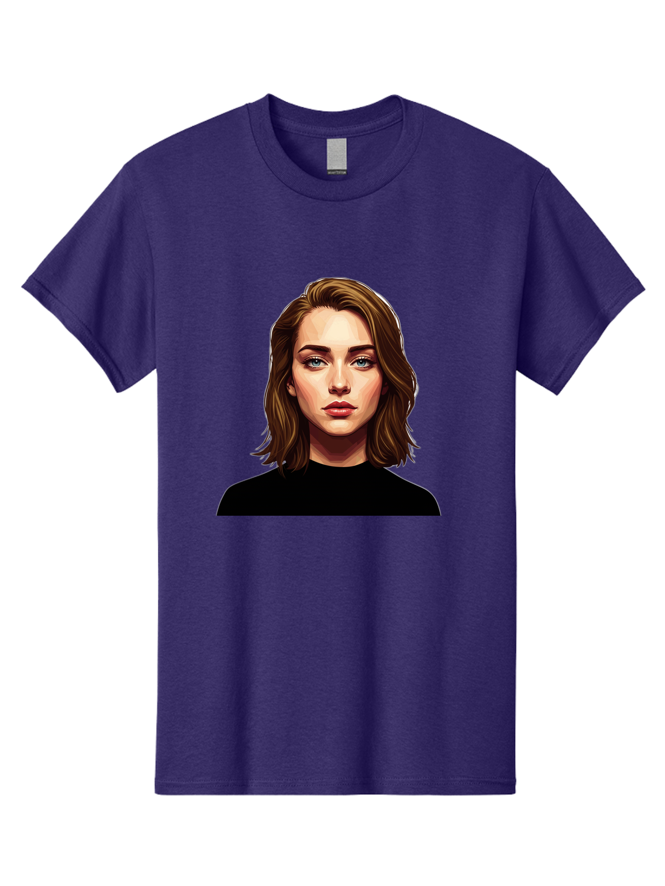 Emma-Stone Men'S Graphic Tee, 100% Cotton, Comfortable Casual Summer Wear, Machine Washable, Cartoon-Style Portrait, Emma Stone, Blue Eyes, Brown Hair, Black Shirt, Realistic Illustration, Digital Art, Female Celebrity Bad078