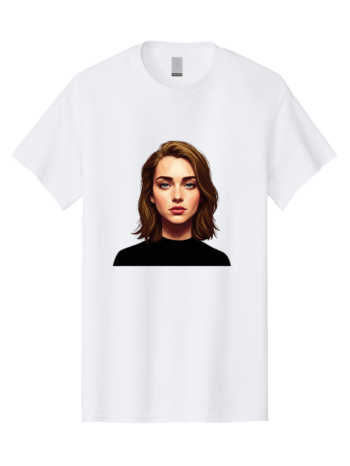 Emma-Stone Men'S Graphic Tee, 100% Cotton, Comfortable Casual Summer Wear, Machine Washable, Cartoon-Style Portrait, Emma Stone, Blue Eyes, Brown Hair, Black Shirt, Realistic Illustration, Digital Art, Female Celebrity Bad078