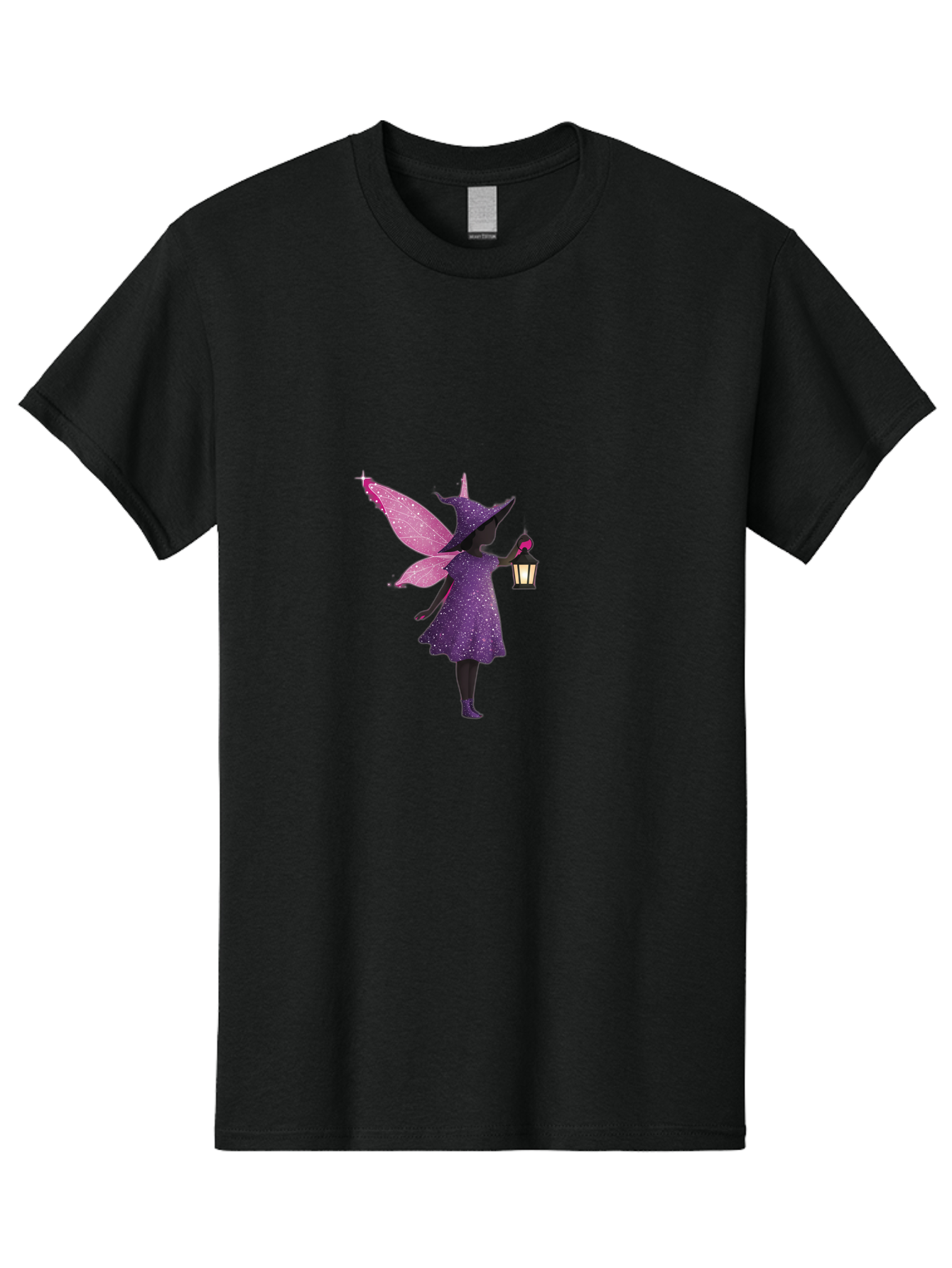 Fairy-Witch Men'S Graphic Tee, 100% Cotton, Comfortable Casual Summer Wear, Machine Washable, Fairy With Lantern, Magical Creature, Fantasy Art, Whimsical Design, Mystical Being, Purple Dress, Pink Wings, Sparkly Details, Lantern In Hand Bad082