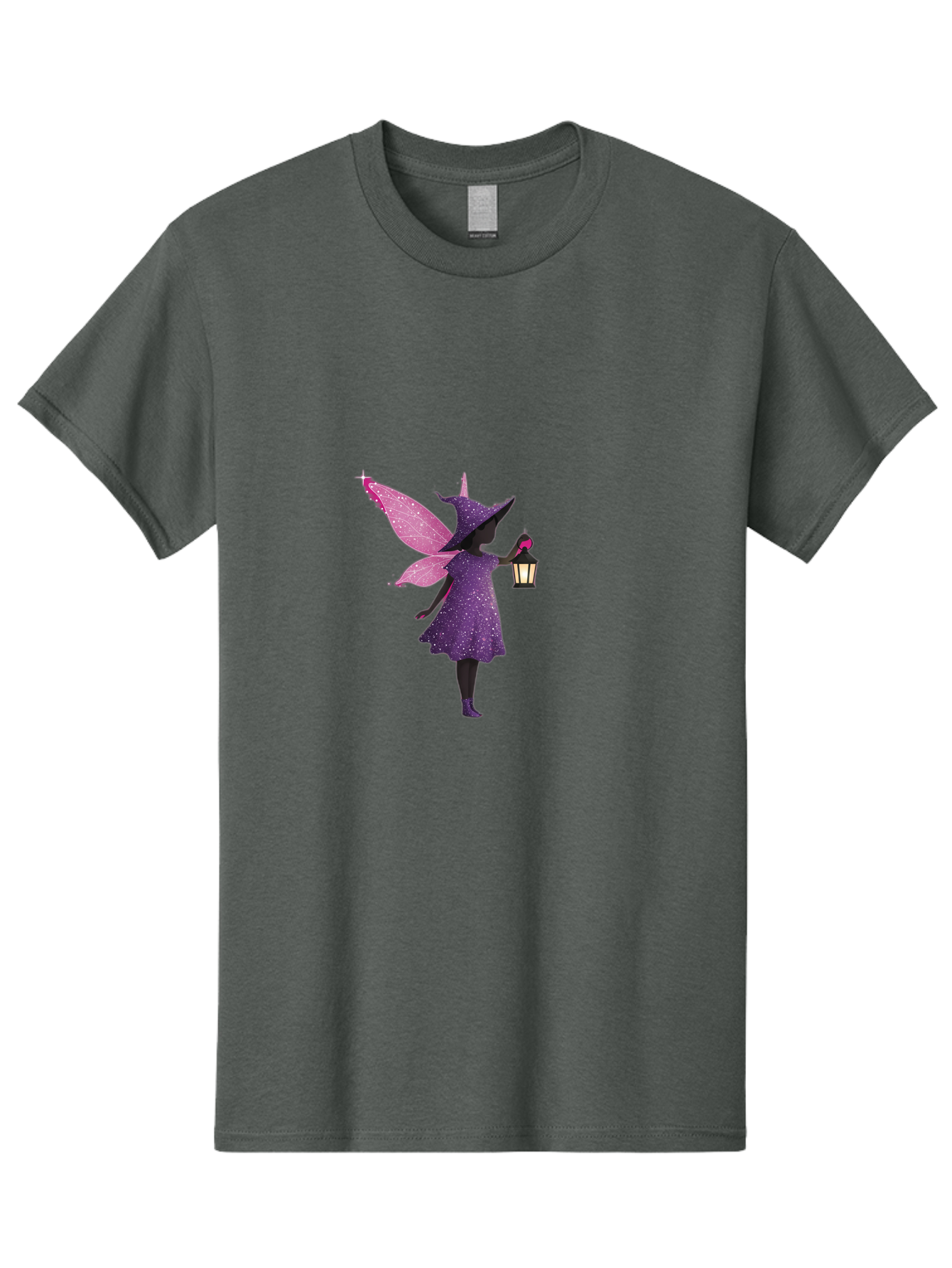 Fairy-Witch Men'S Graphic Tee, 100% Cotton, Comfortable Casual Summer Wear, Machine Washable, Fairy With Lantern, Magical Creature, Fantasy Art, Whimsical Design, Mystical Being, Purple Dress, Pink Wings, Sparkly Details, Lantern In Hand Bad082
