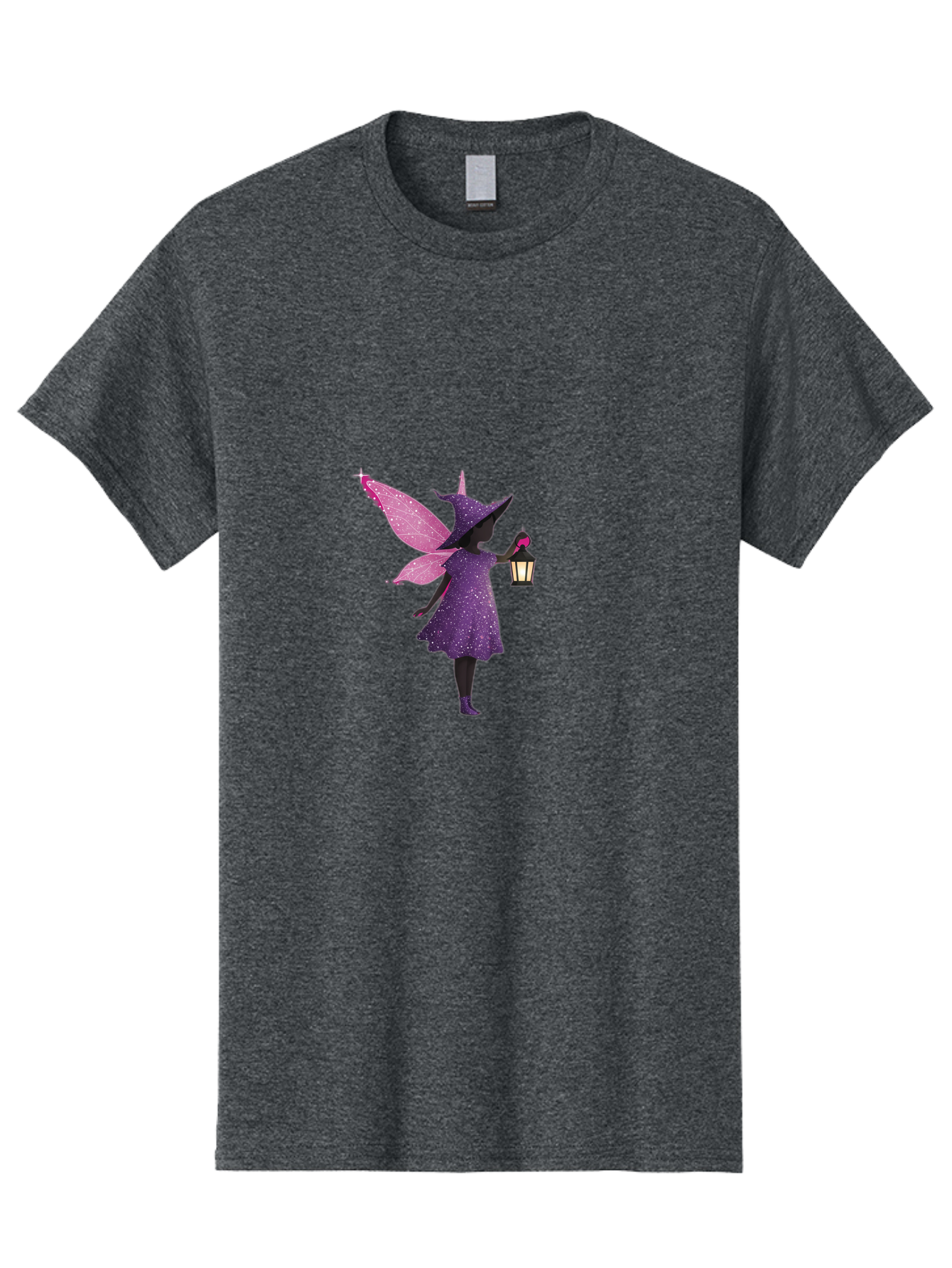 Fairy-Witch Men'S Graphic Tee, 100% Cotton, Comfortable Casual Summer Wear, Machine Washable, Fairy With Lantern, Magical Creature, Fantasy Art, Whimsical Design, Mystical Being, Purple Dress, Pink Wings, Sparkly Details, Lantern In Hand Bad082