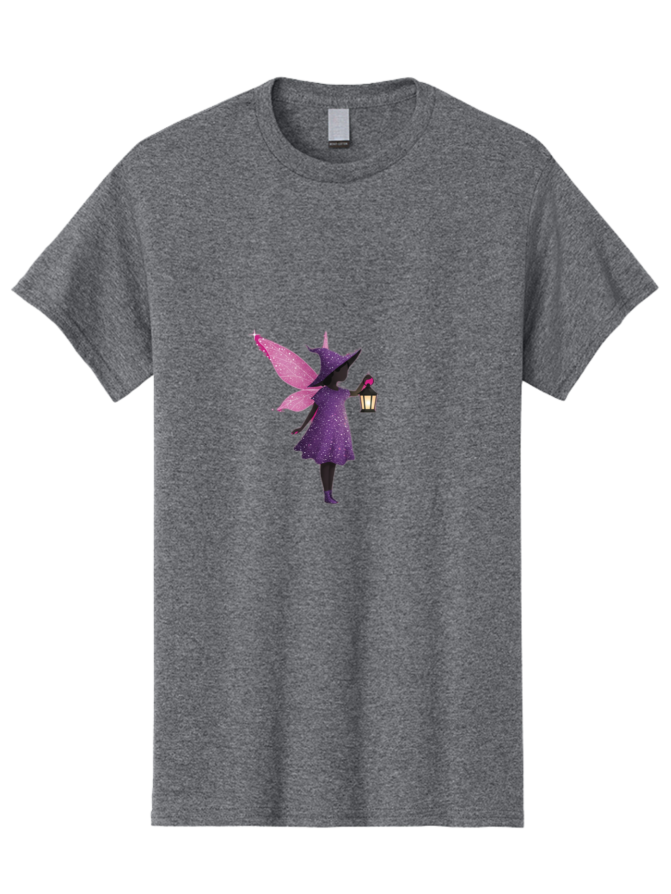Fairy-Witch Men'S Graphic Tee, 100% Cotton, Comfortable Casual Summer Wear, Machine Washable, Fairy With Lantern, Magical Creature, Fantasy Art, Whimsical Design, Mystical Being, Purple Dress, Pink Wings, Sparkly Details, Lantern In Hand Bad082