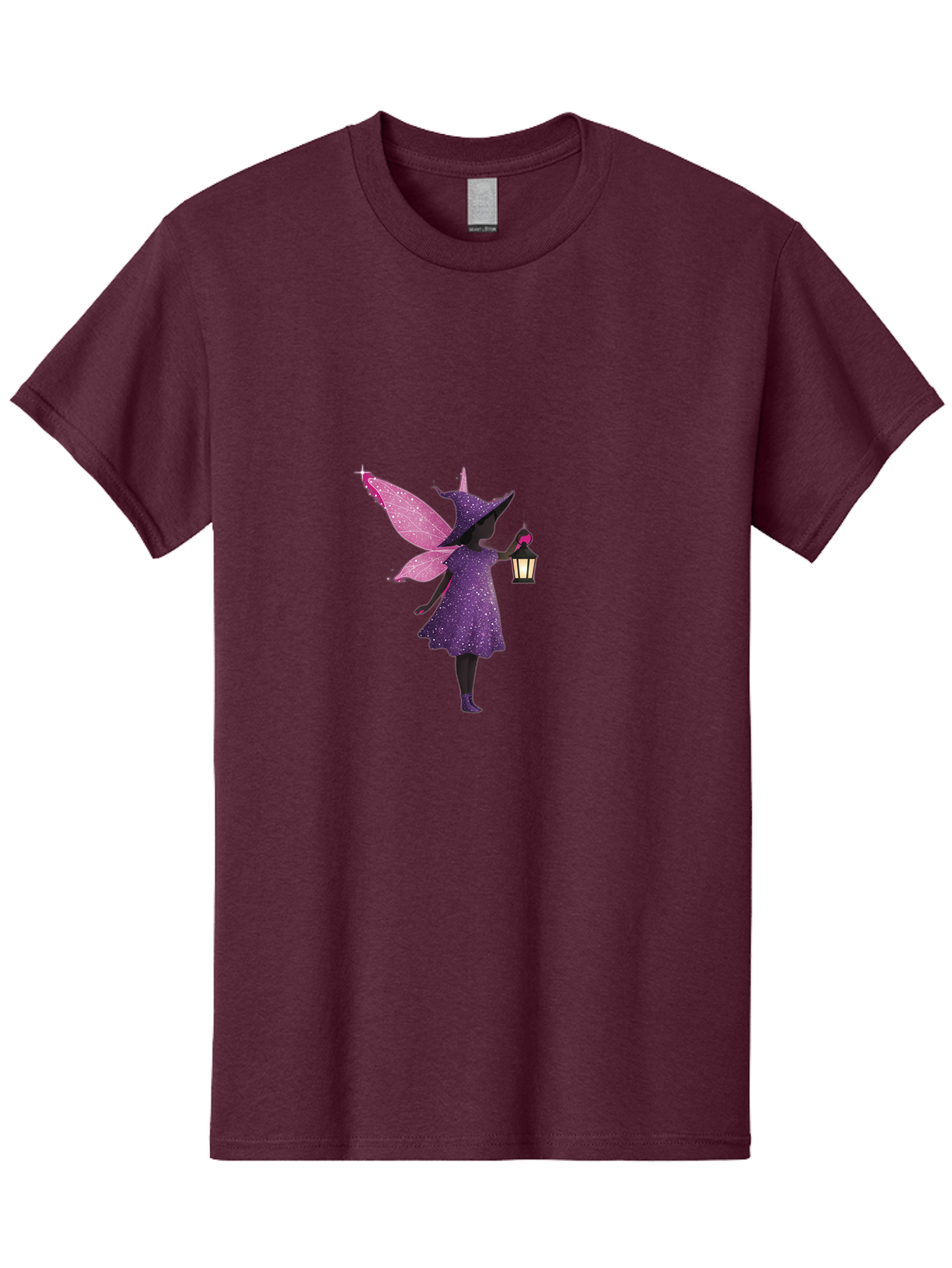 Fairy-Witch Men'S Graphic Tee, 100% Cotton, Comfortable Casual Summer Wear, Machine Washable, Fairy With Lantern, Magical Creature, Fantasy Art, Whimsical Design, Mystical Being, Purple Dress, Pink Wings, Sparkly Details, Lantern In Hand Bad082