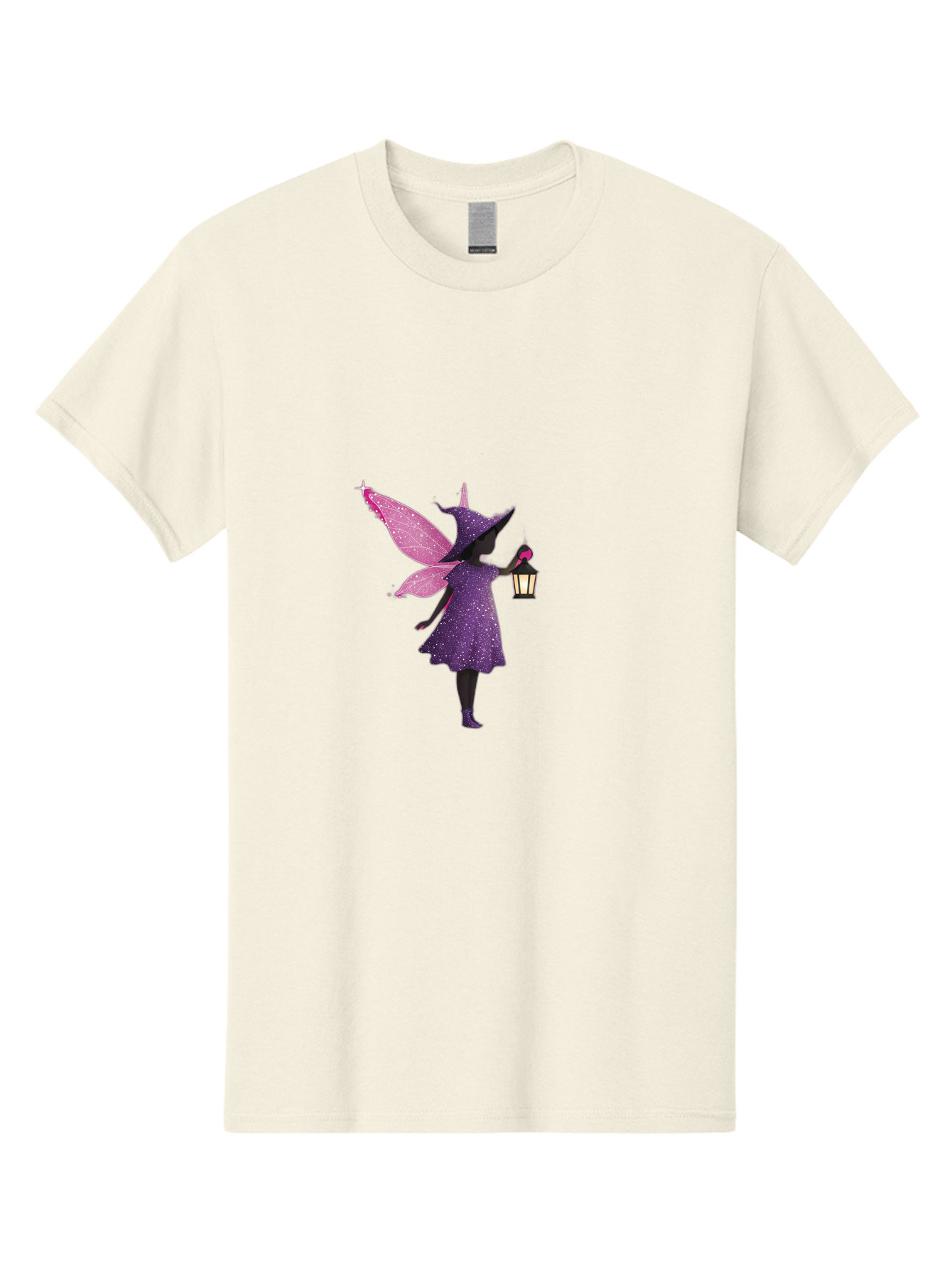 Fairy-Witch Men'S Graphic Tee, 100% Cotton, Comfortable Casual Summer Wear, Machine Washable, Fairy With Lantern, Magical Creature, Fantasy Art, Whimsical Design, Mystical Being, Purple Dress, Pink Wings, Sparkly Details, Lantern In Hand Bad082