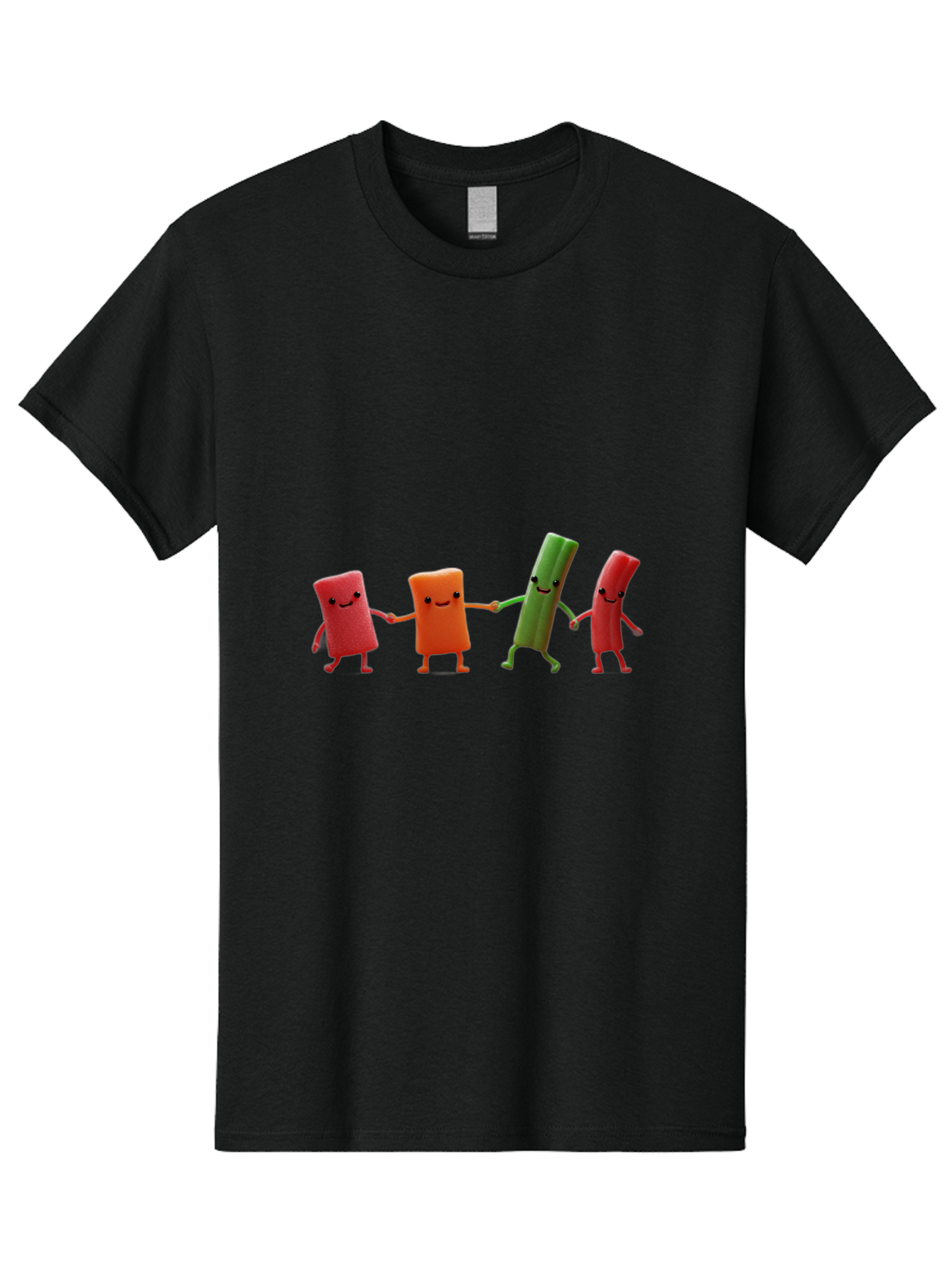 Felt-Characters-Holding-Hands Men'S Graphic Tee, 100% Cotton, Comfortable Casual Summer Wear, Machine Washable, Anthropomorphic Vegetables, Happy Faces, Holding Hands, Anthropomorphic Characters, Vegetables With Arms And Legs, Bad086