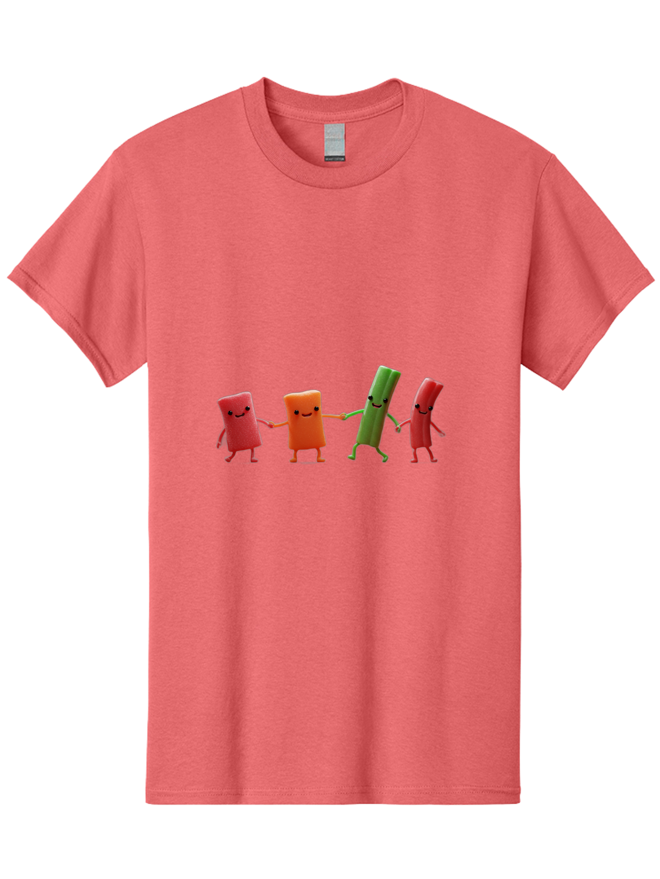 Felt-Characters-Holding-Hands Men'S Graphic Tee, 100% Cotton, Comfortable Casual Summer Wear, Machine Washable, Anthropomorphic Vegetables, Happy Faces, Holding Hands, Anthropomorphic Characters, Vegetables With Arms And Legs, Bad086