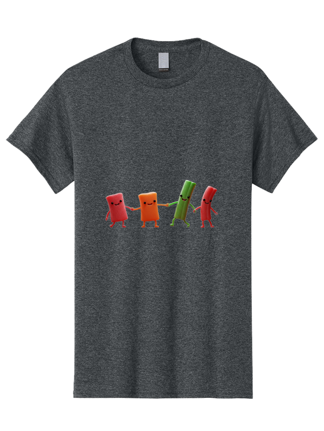 Felt-Characters-Holding-Hands Men'S Graphic Tee, 100% Cotton, Comfortable Casual Summer Wear, Machine Washable, Anthropomorphic Vegetables, Happy Faces, Holding Hands, Anthropomorphic Characters, Vegetables With Arms And Legs, Bad086