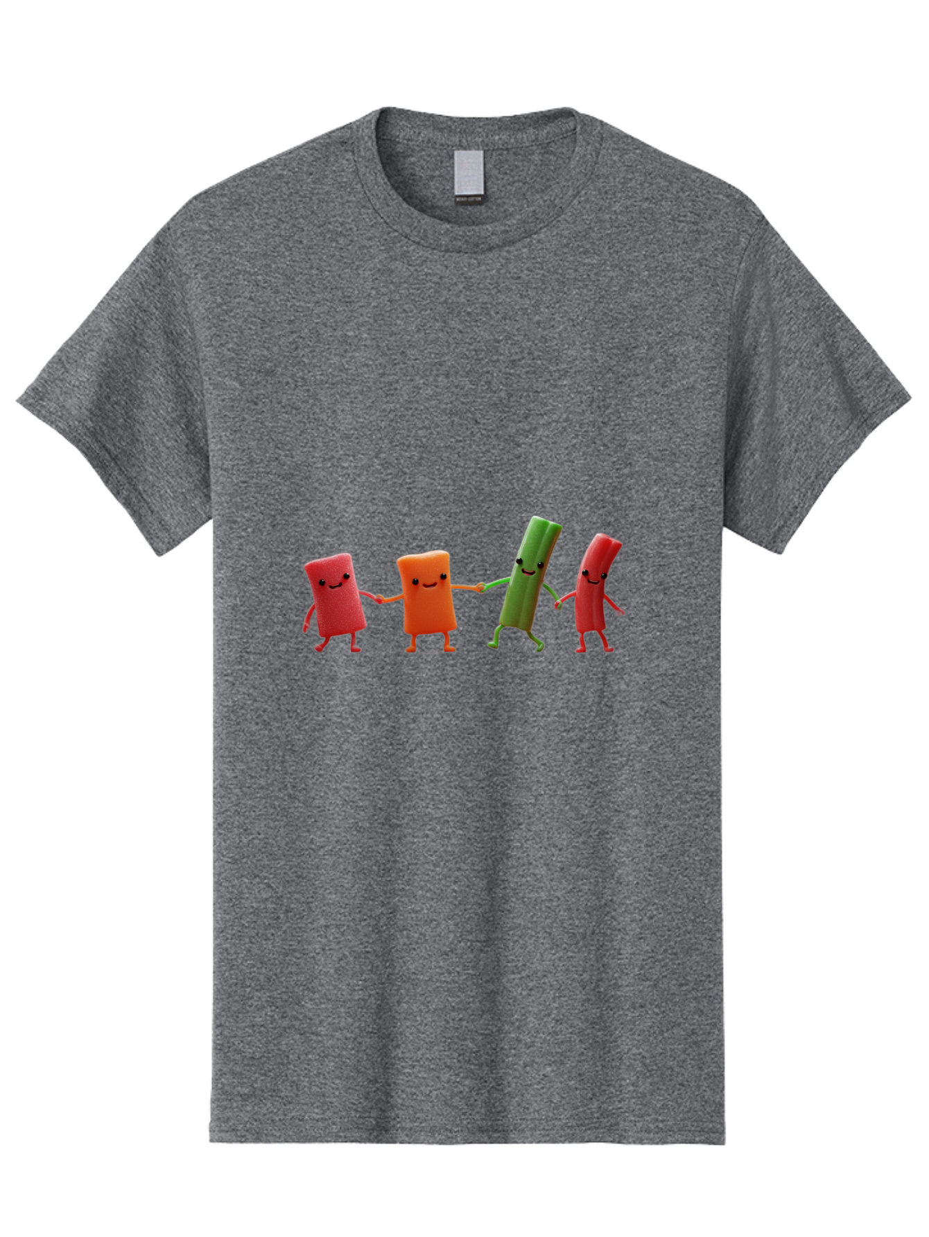Felt-Characters-Holding-Hands Men'S Graphic Tee, 100% Cotton, Comfortable Casual Summer Wear, Machine Washable, Anthropomorphic Vegetables, Happy Faces, Holding Hands, Anthropomorphic Characters, Vegetables With Arms And Legs, Bad086