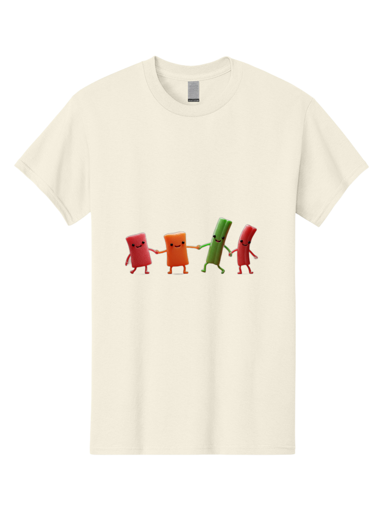 Felt-Characters-Holding-Hands Men'S Graphic Tee, 100% Cotton, Comfortable Casual Summer Wear, Machine Washable, Anthropomorphic Vegetables, Happy Faces, Holding Hands, Anthropomorphic Characters, Vegetables With Arms And Legs, Bad086