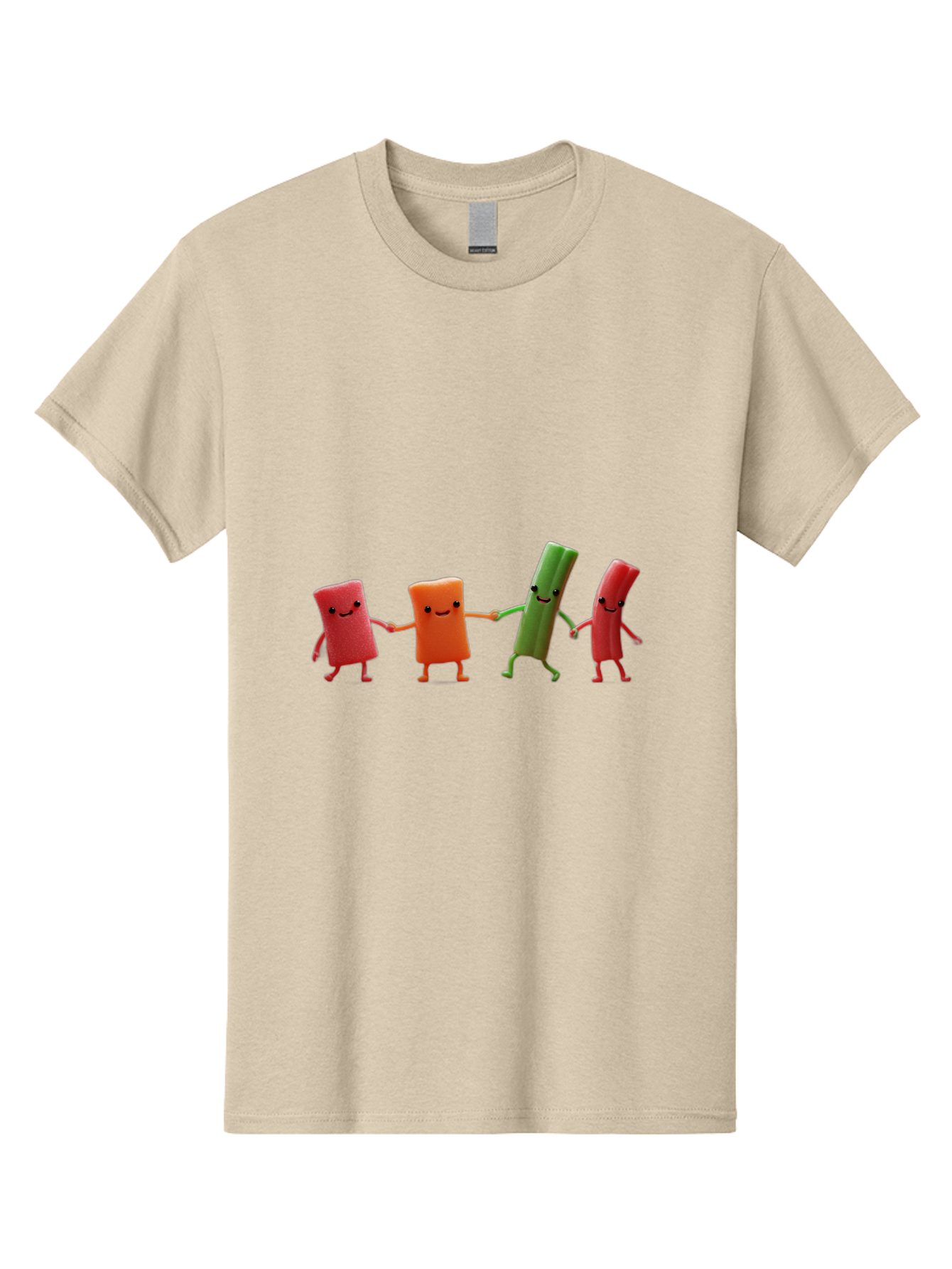 Felt-Characters-Holding-Hands Men'S Graphic Tee, 100% Cotton, Comfortable Casual Summer Wear, Machine Washable, Anthropomorphic Vegetables, Happy Faces, Holding Hands, Anthropomorphic Characters, Vegetables With Arms And Legs, Bad086