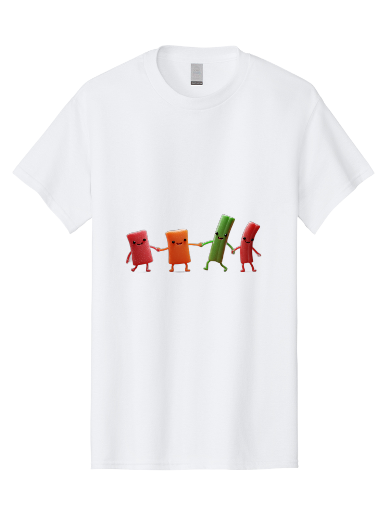Felt-Characters-Holding-Hands Men'S Graphic Tee, 100% Cotton, Comfortable Casual Summer Wear, Machine Washable, Anthropomorphic Vegetables, Happy Faces, Holding Hands, Anthropomorphic Characters, Vegetables With Arms And Legs, Bad086