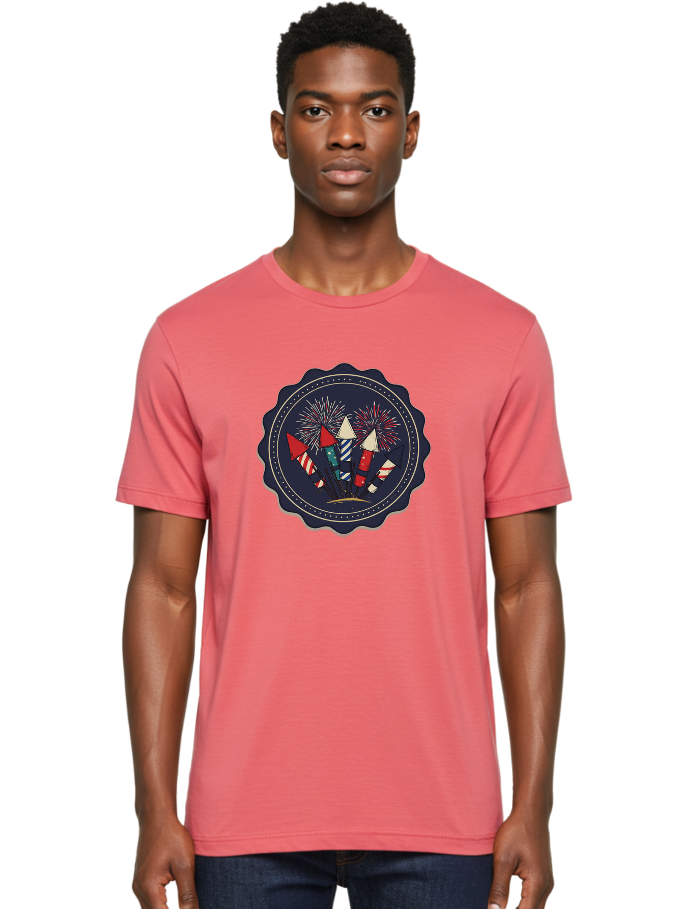 Fireworks-Icon Men'S Graphic Tee, 100% Cotton, Comfortable Casual Summer Wear, Machine Washable, Fireworks Explosion, Festive Celebration, Party Decorations, Colorful Display, Explosive Bursts, Vibrant Colors, Celebratory Theme Bad093